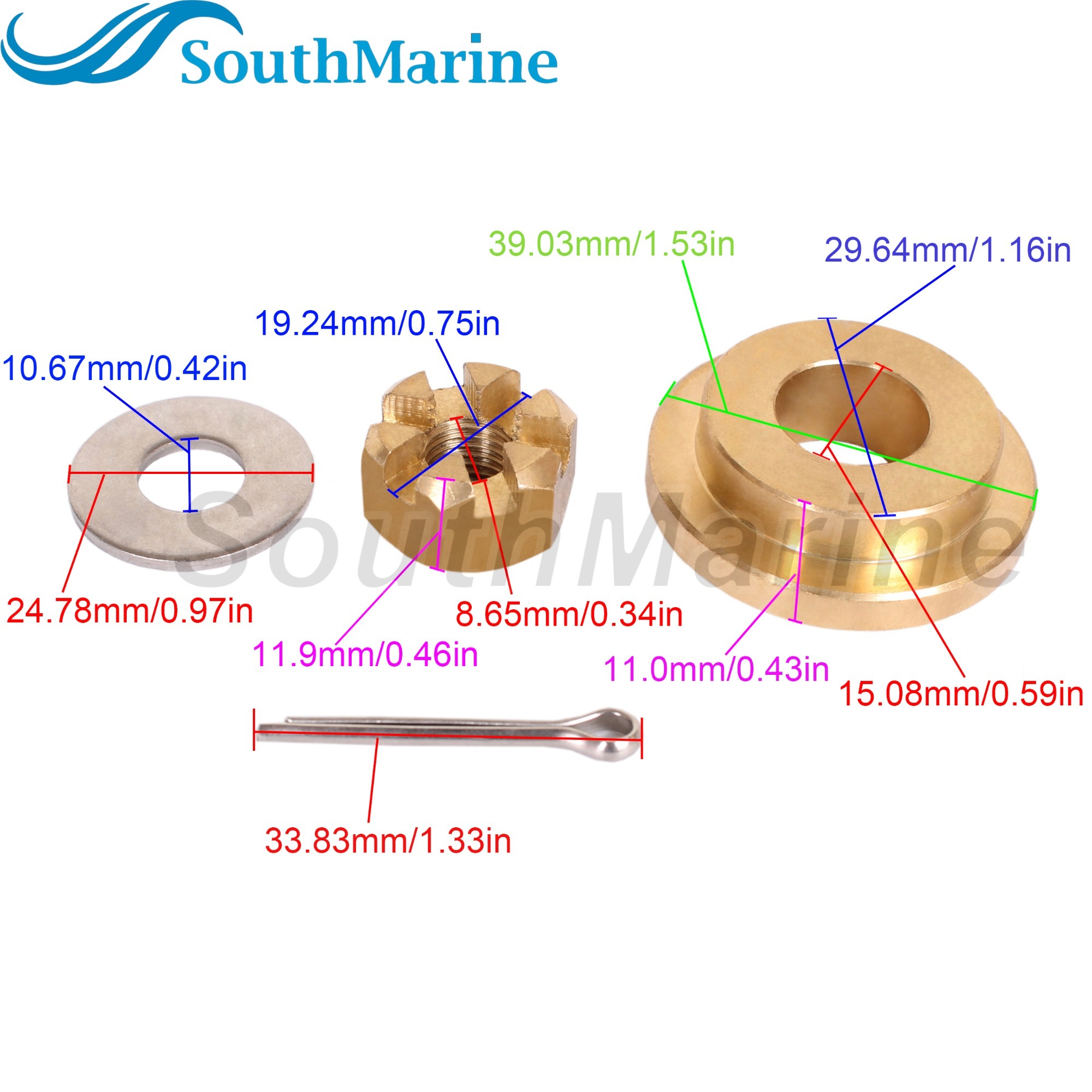 Boat Motor 6E7-45987-00/01 F15-06000015 Propeller Spacer 90171-10M01 Nut 90201-10M0 Washer 91490-30020 Pin for Yamaha 9.9HP 15HP