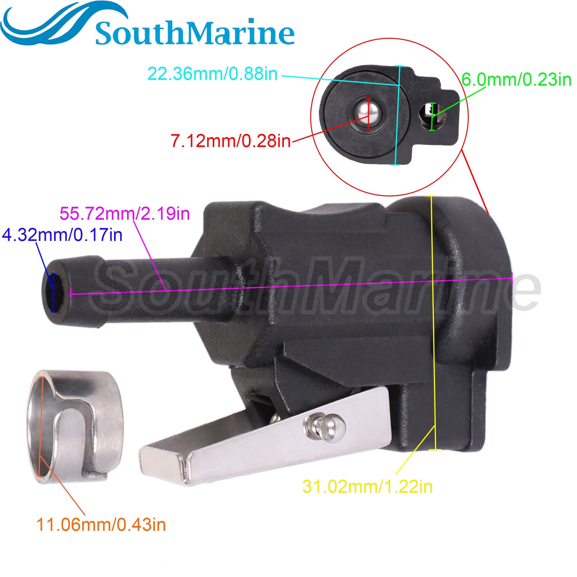 Boat Engine 22-14213M 14213Q 14213K 18-8075 Fuel Line Connector 1/4"/6mm Clip Style for Mercury Quicksilver Mariner 9.9HP-55HP