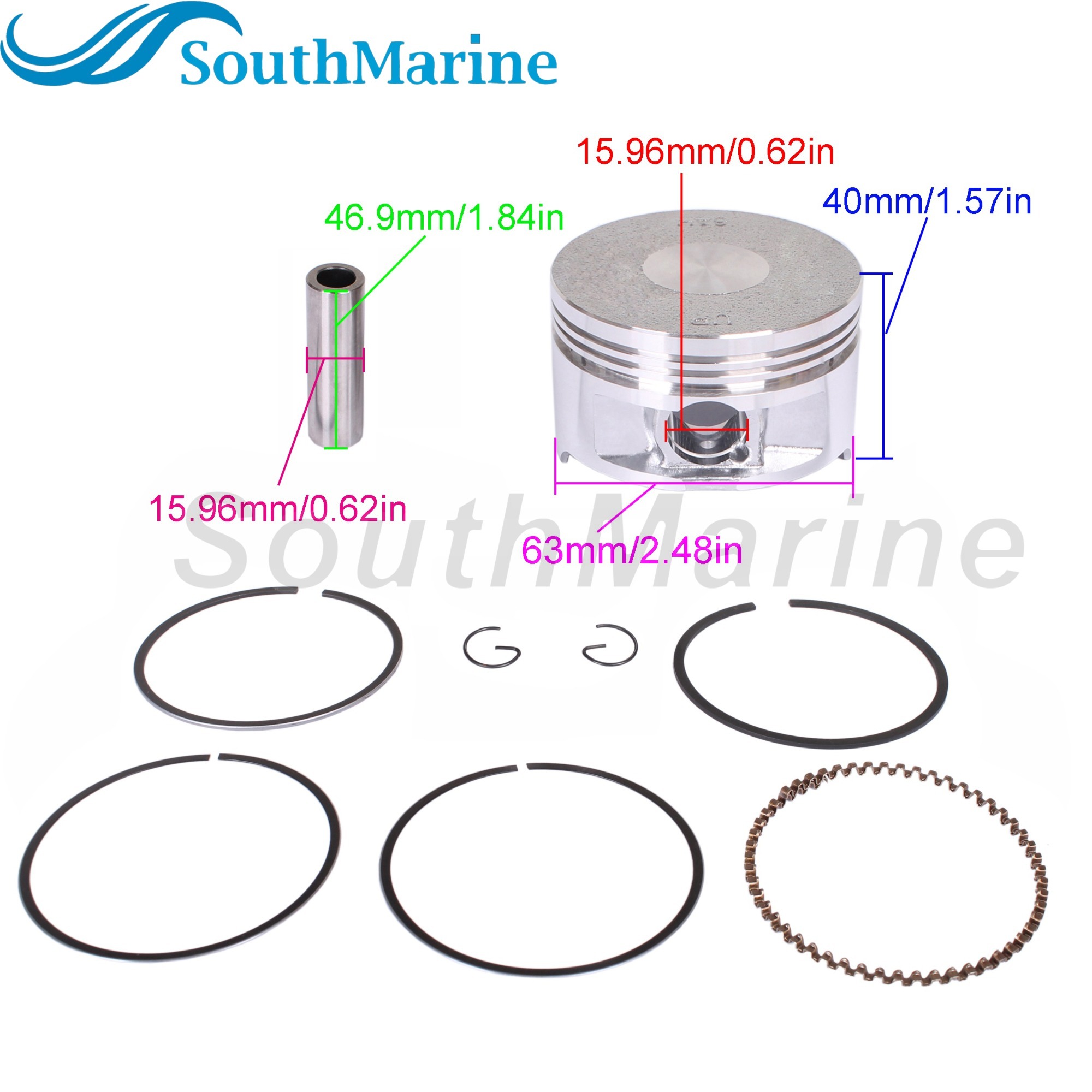 Boat Engine 6AH-11631-00 STD Piston Set & 6AH-11603-00 Ring for Yamaha / F20-05020001 for Parsun HDX 15HP 20HP, 63mm STD