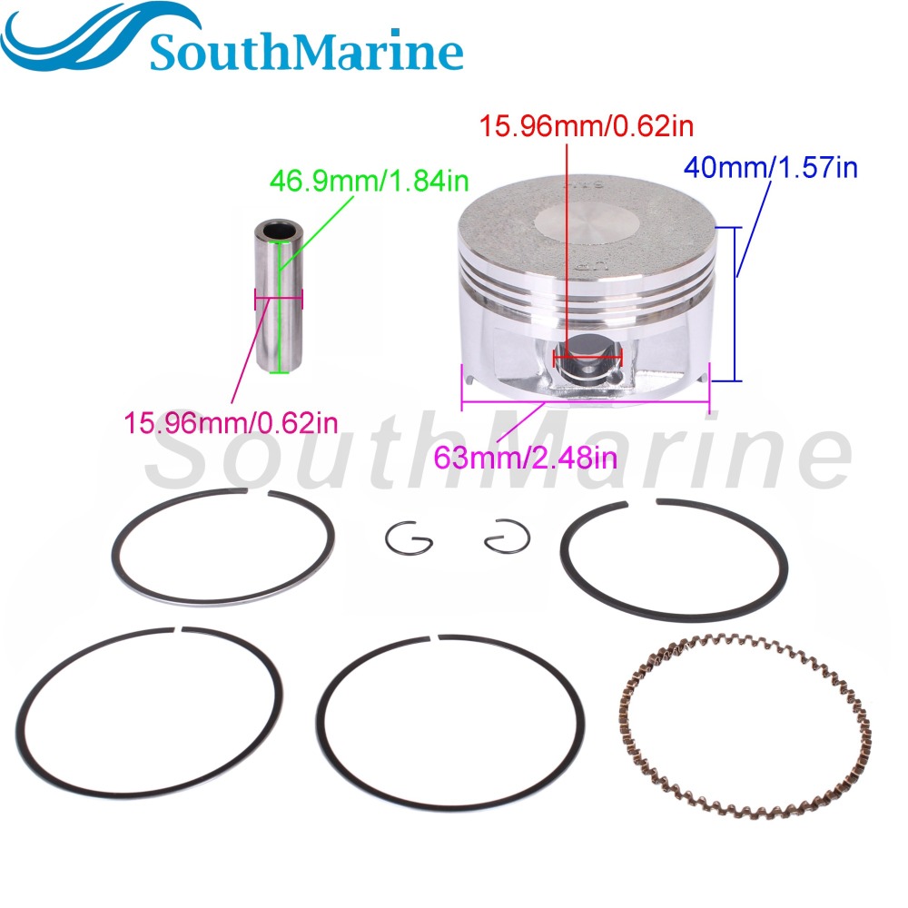 Boat Engine 6AH-11631-00 STD Piston Set & 6AH-11603-00 Ring for Yamaha / F20-05020001 for Parsun HDX 15HP 20HP, 63mm STD