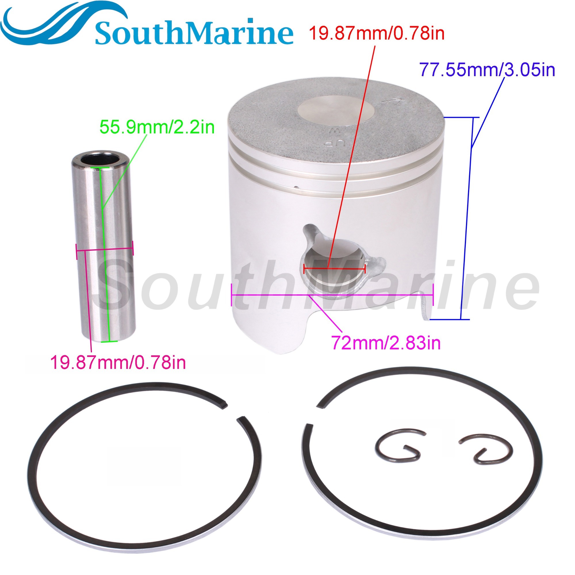 Boat Engine 6H3-11631-01-96 18-4091 STD Piston Set & 6K5-11601-02 18-4135 Ring for Yamaha 60HP 70HP, 72mm STD