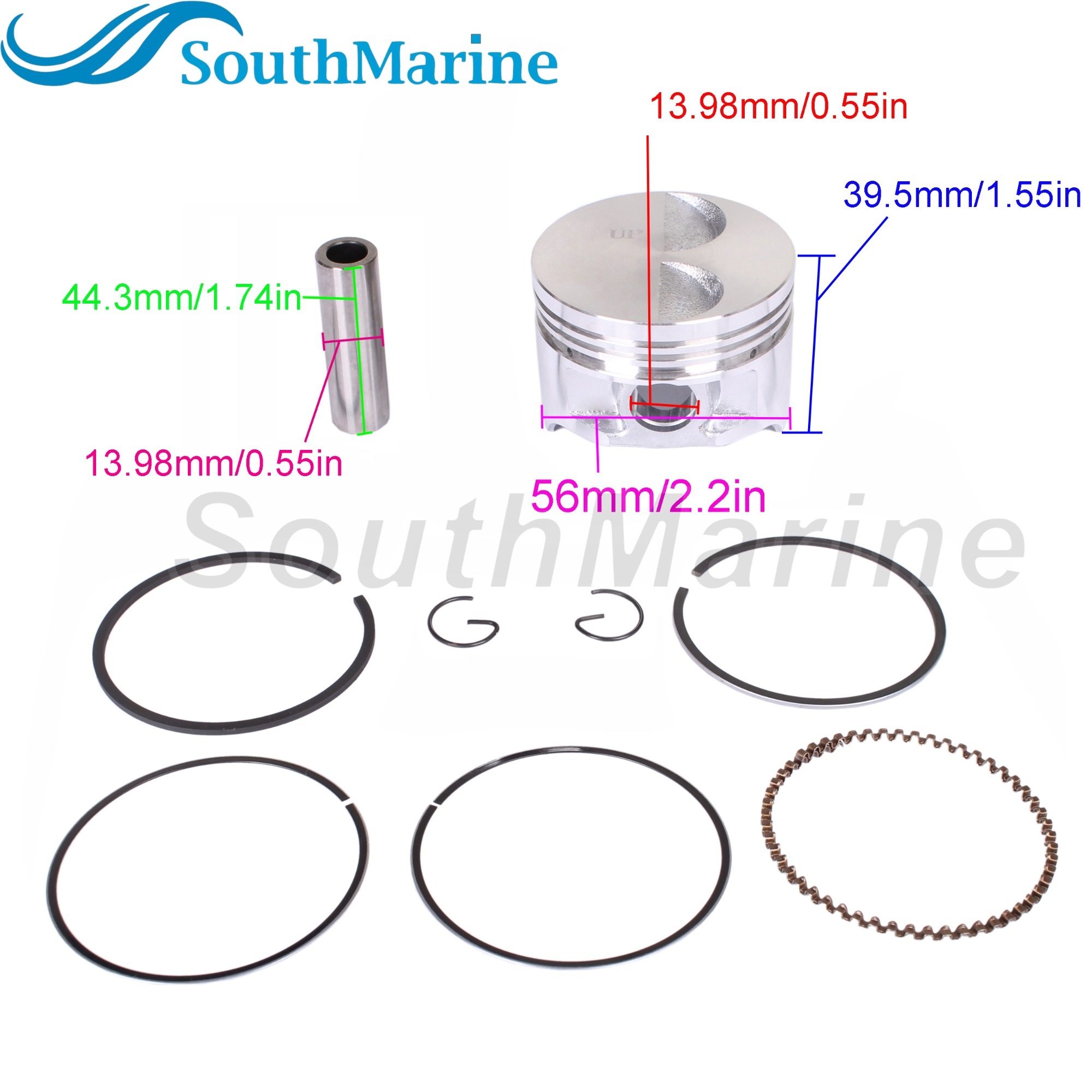Boat Engine 6AU-11631-00-96 STD Piston Set & 68T-11603-00 68T-11603-01 Ring for Yamaha 8HP 9.9HP, 56mm STD