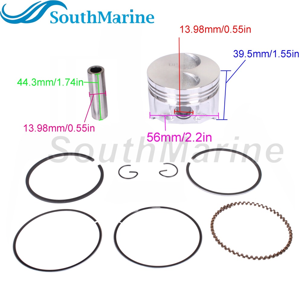 Boat Engine 6AU-11631-00-96 STD Piston Set & 68T-11603-00 68T-11603-01 Ring for Yamaha 8HP 9.9HP, 56mm STD