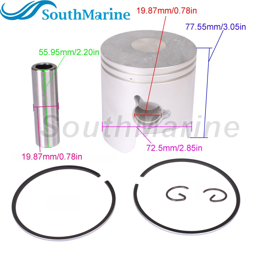 Boat Engine 6H3-11636-01-00 18-4093 Oversize Piston Set & 6K5-11601-22 Ring for Yamaha 60HP 70HP, 72.5mm 0.5mm O/S