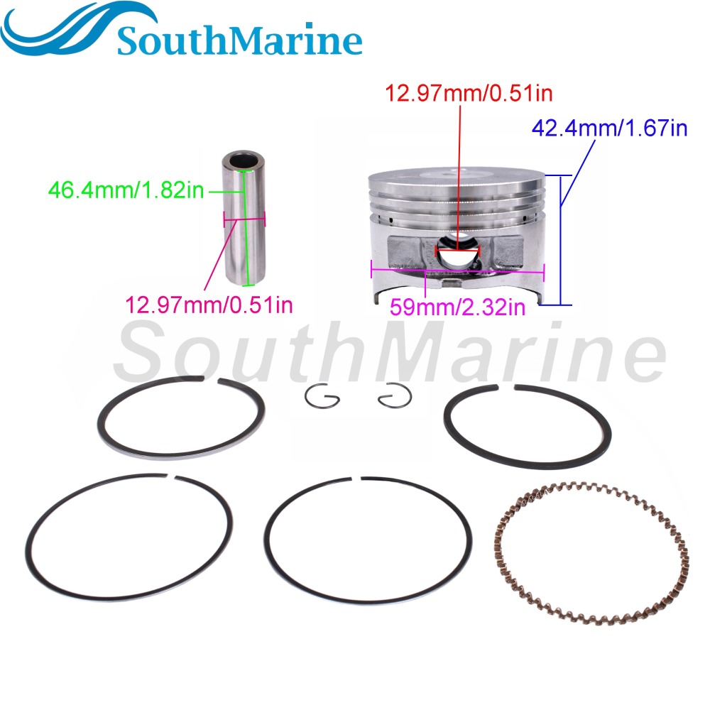 Boat Engine 68D-E1631-00-96 STD Piston Set & 68D-E1603-00 Ring for Yamaha 4HP / F4-04020200 for Parsun HDX, 59mm STD