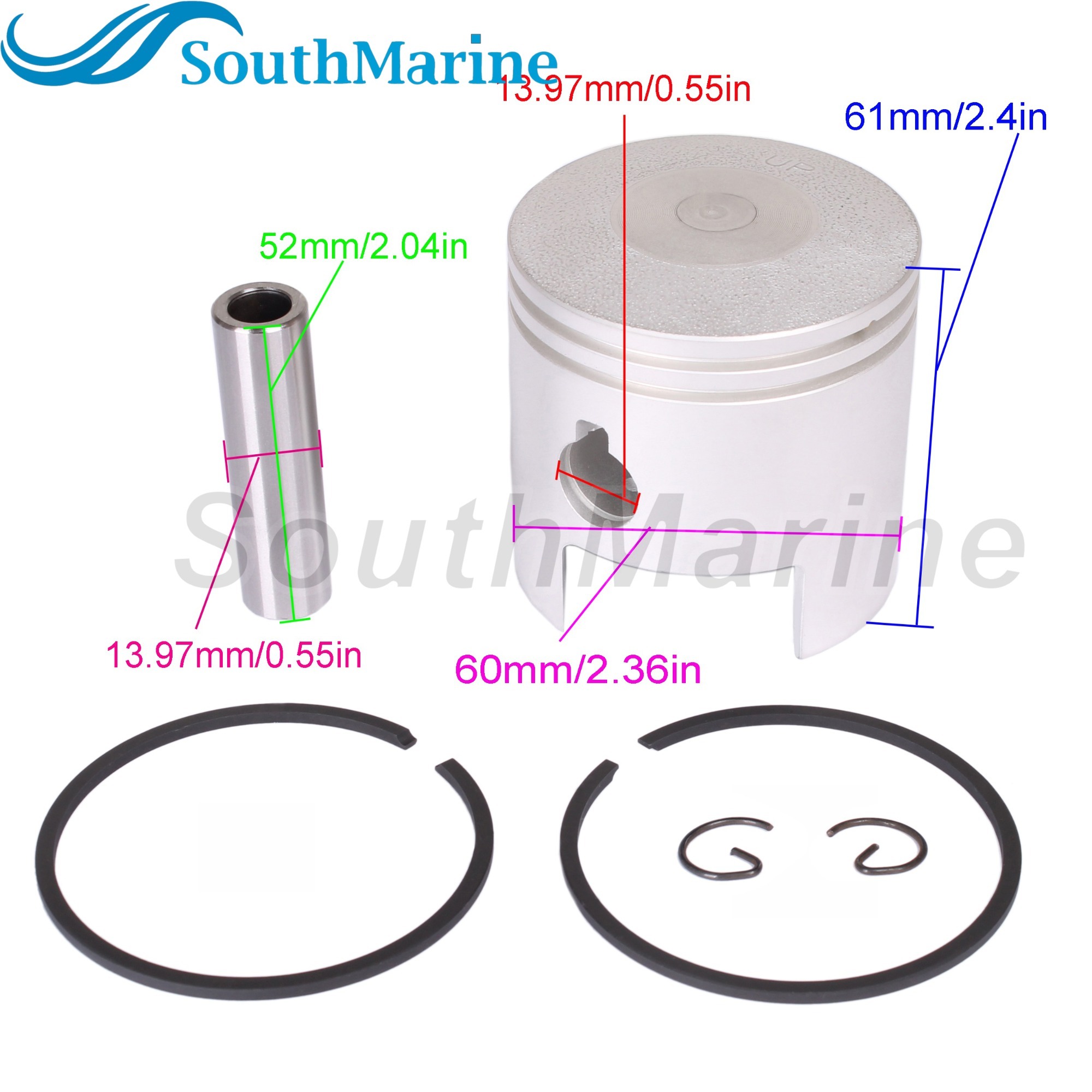 Boat Engine 350-00001-1/0 350000010M 350000011M STD Piston Set & 350-00011-0 350000110M Ring for Tohatsu Nissan 9.9HP 15HP 18HP