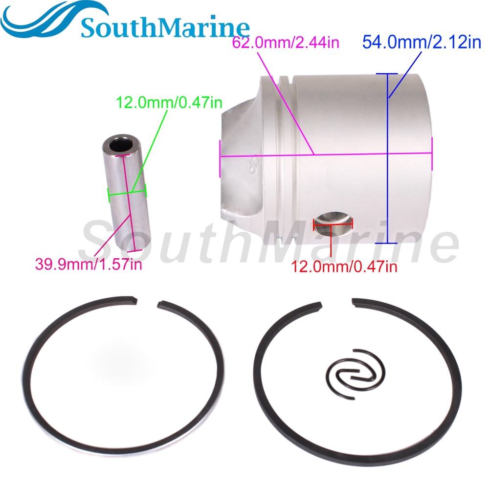 Boat Engine 6E3-11631-00-98 STD Piston Set & 6J1-11610-00 Ring for Yamaha 4HP 5HP, 54mm STD