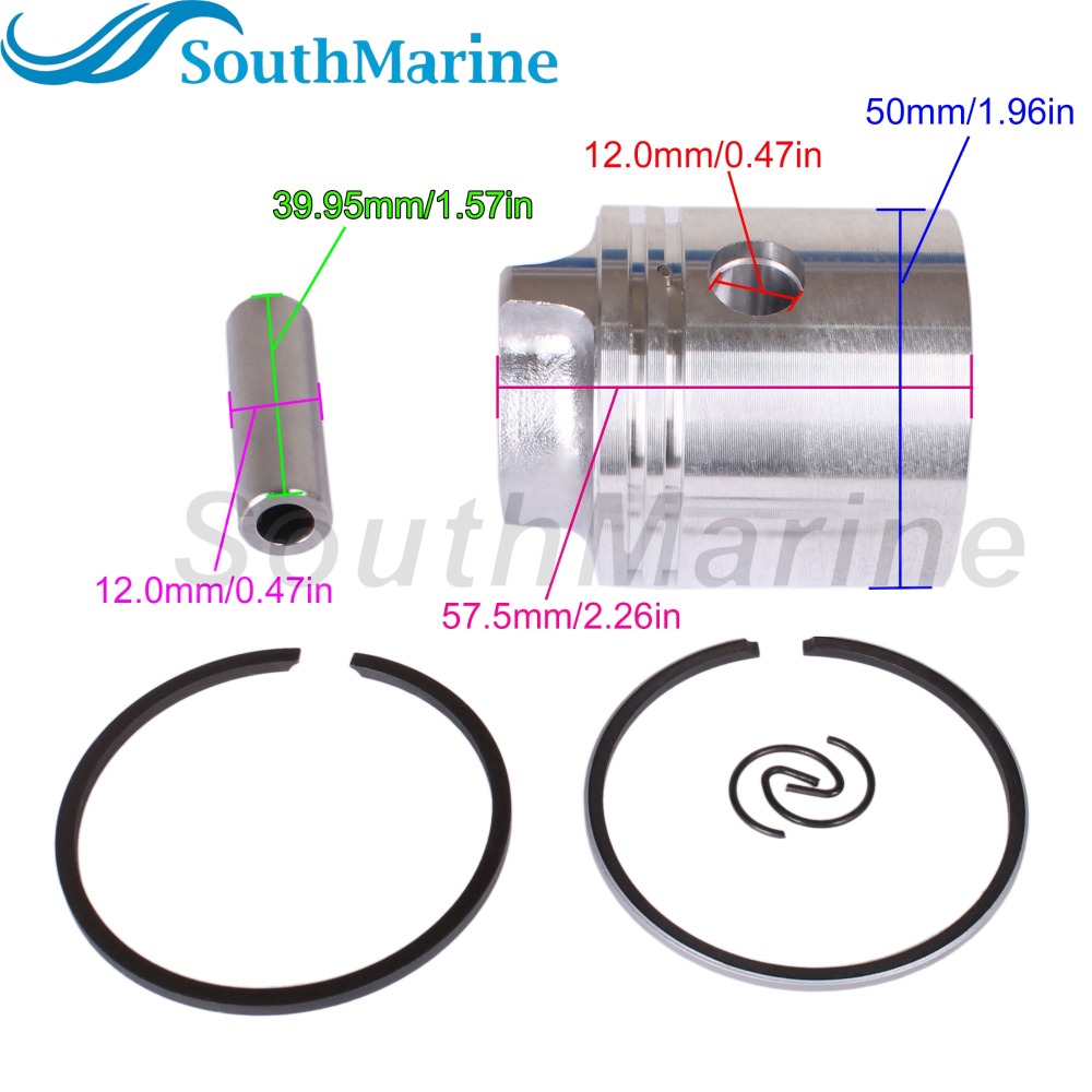 Boat Engine 6E0-11631-00-98 STD Piston Set & 6G1-11610-00 Ring for Yamaha 4HP 5HP, 50mm STD