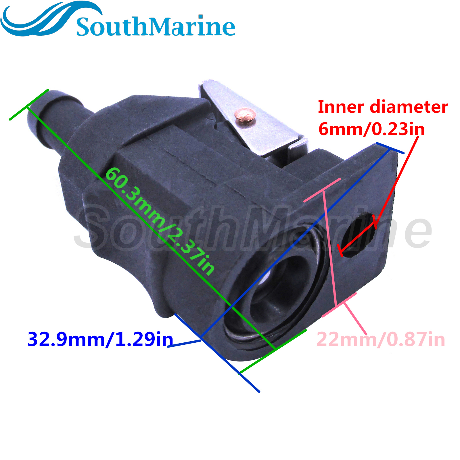 Boat Engine 6Y2-24305-00 01 02 03 04 05 06 Fuel Connector Pipe Joint for Yamaha Parsun HDX 8HP-60HP, Tank Side, 5/16" 8mm