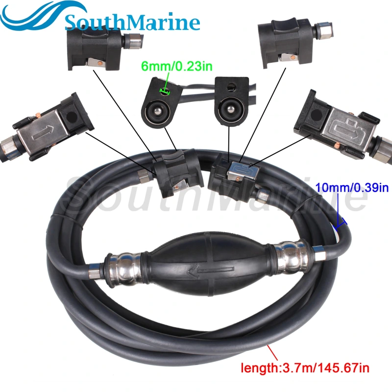Boat Motor Fuel Line Hose with connector and Primer Assy 6Y2-24306-55-00 6Y2-24306-56-00 for Yamaha Outboard Motors , 6mm/1/4in Pipe, 3m length