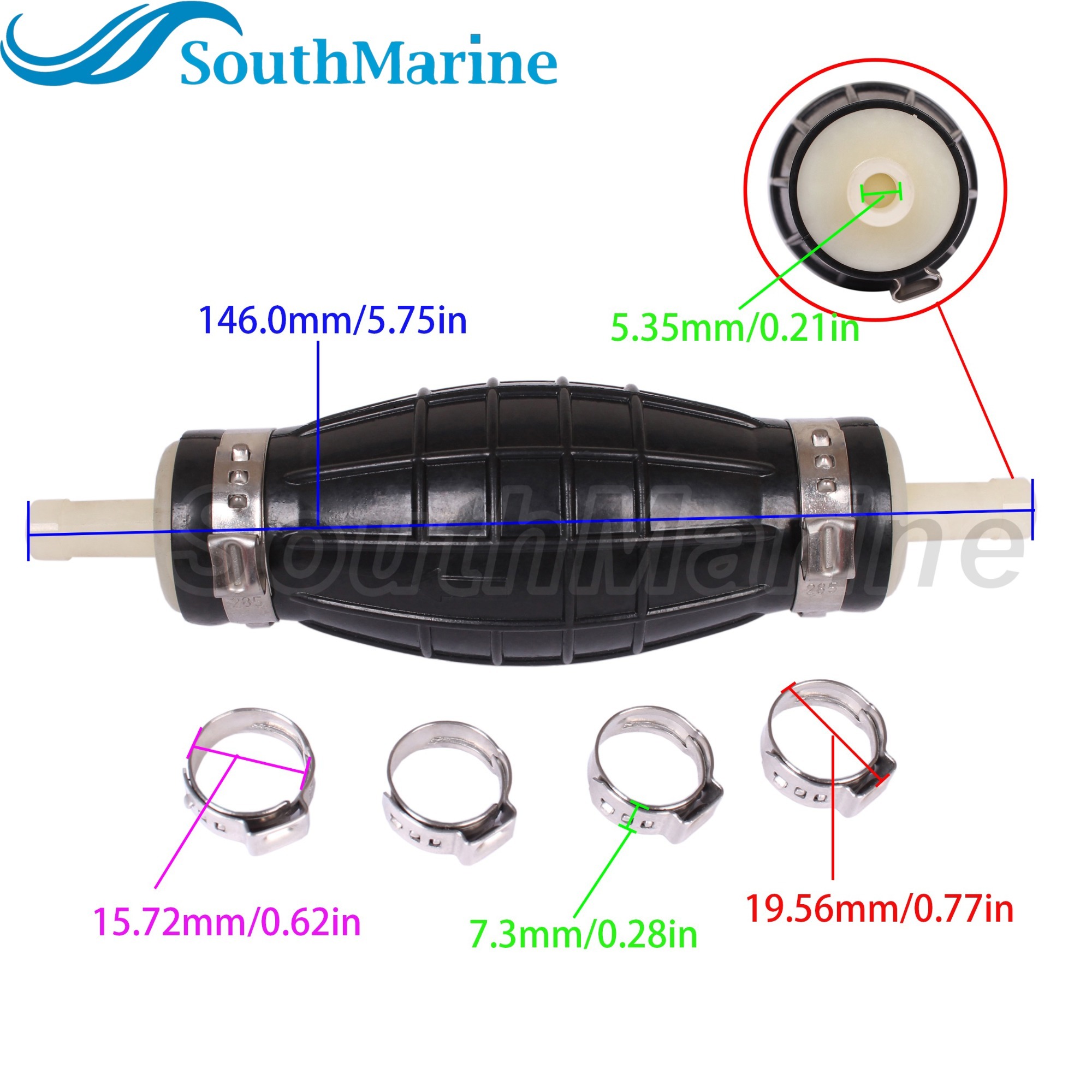 Boat Motor 65770-90J11 Primer Bulb Squeeze Pump for Suzuki DT DF 40HP-140HP, 8mm/5/16in