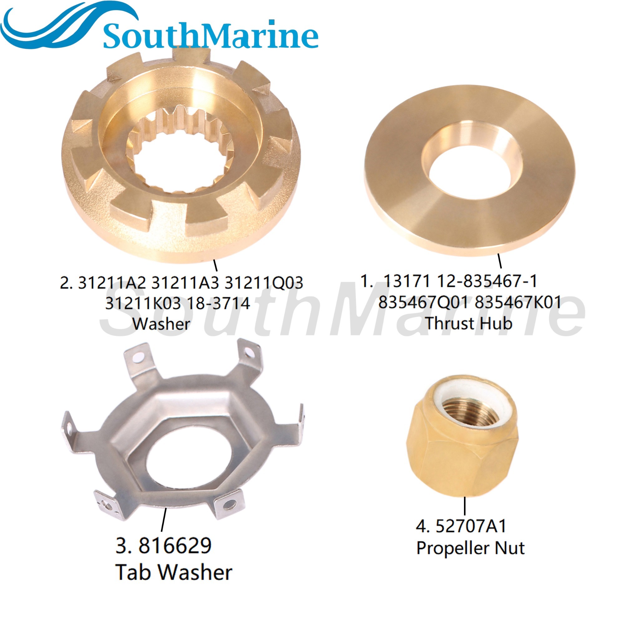 Outboard 13171 835467K01 Thrust Hub 31211A3 31211K03 Washer, 816629 Tab Washer, 52707A1 Propeller Nut for Mercury 135HP-275HP V6