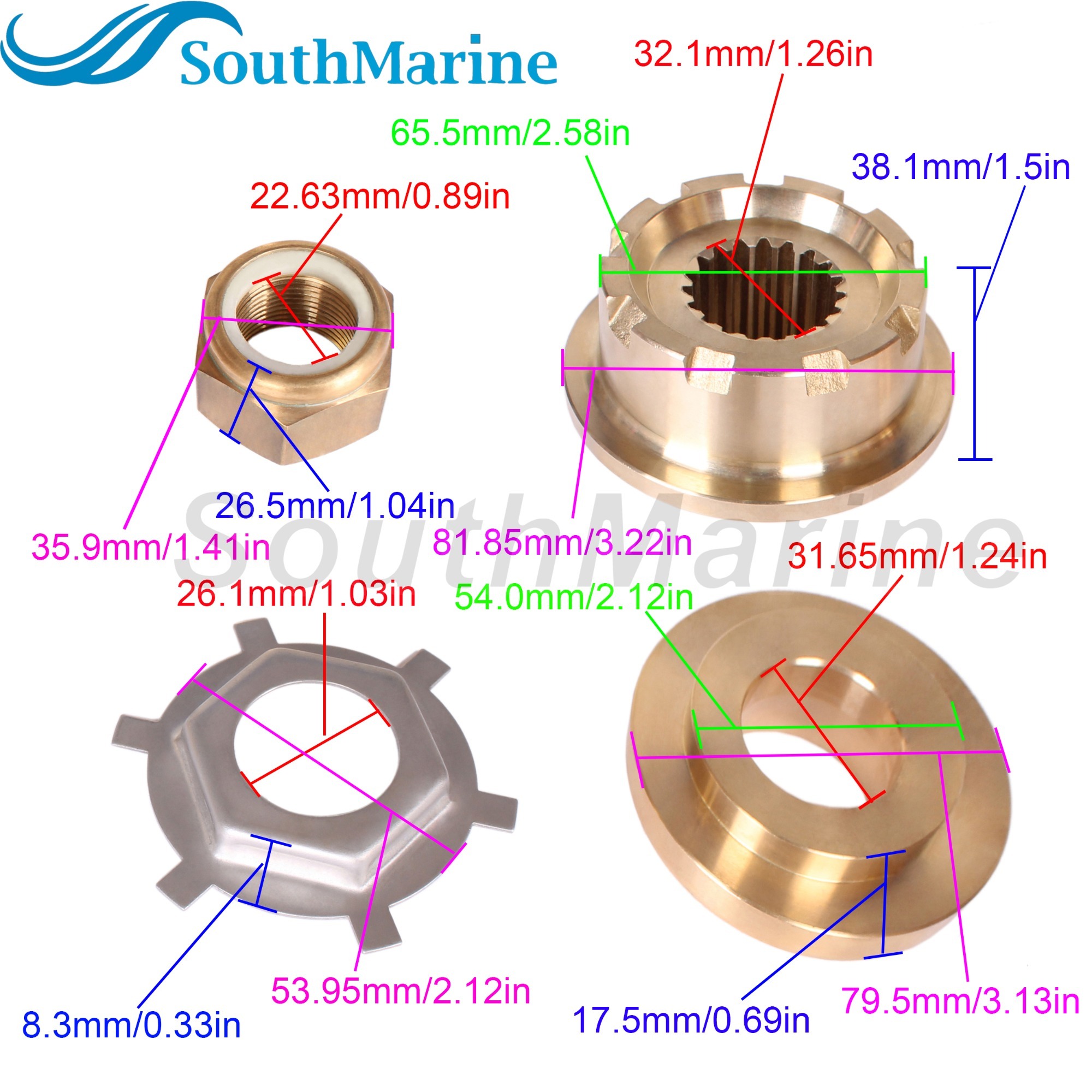 Outboard Motor 55073A2 Washer, 55074T Thrust Hub, 34817 Tab Washer, 82671127 Propeller Nut for Mercury Mercruiser Quicksilver BRAVO