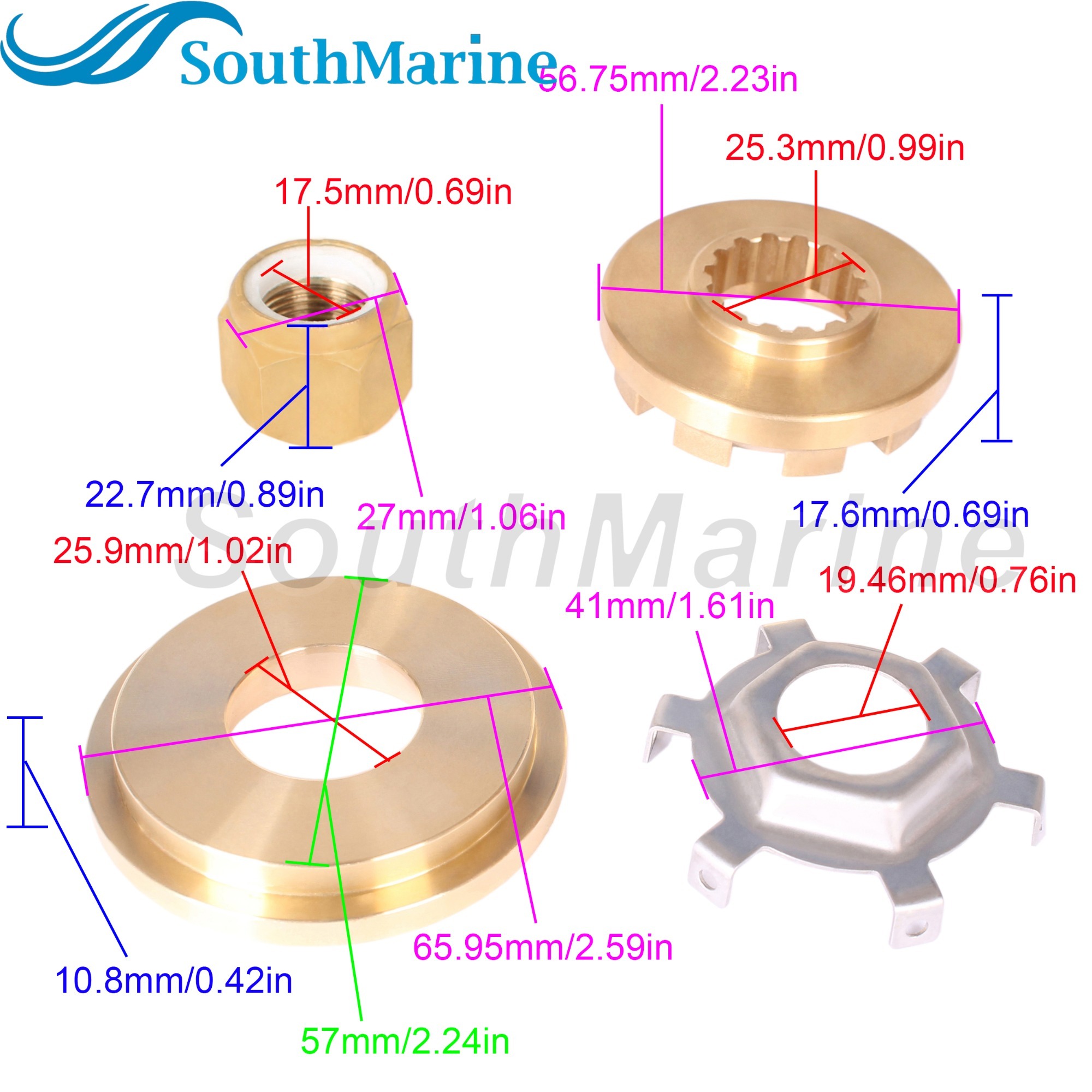 Outboard 13171 835467K01 Thrust Hub 31211A3 31211K03 Washer, 816629 Tab Washer, 52707A1 Propeller Nut for Mercury 135HP-275HP V6