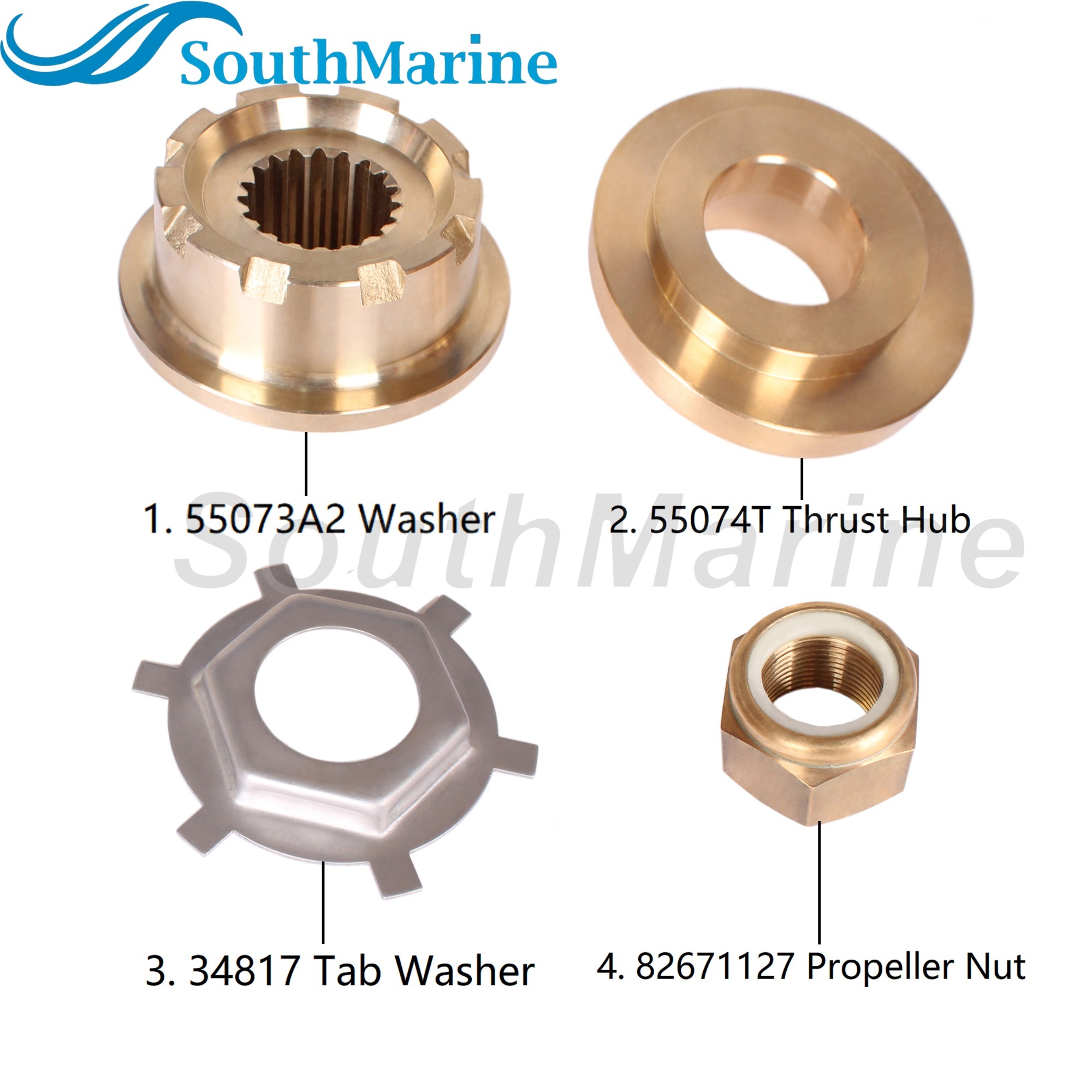 Outboard Motor 55073A2 Washer, 55074T Thrust Hub, 34817 Tab Washer, 82671127 Propeller Nut for Mercury Mercruiser Quicksilver BRAVO