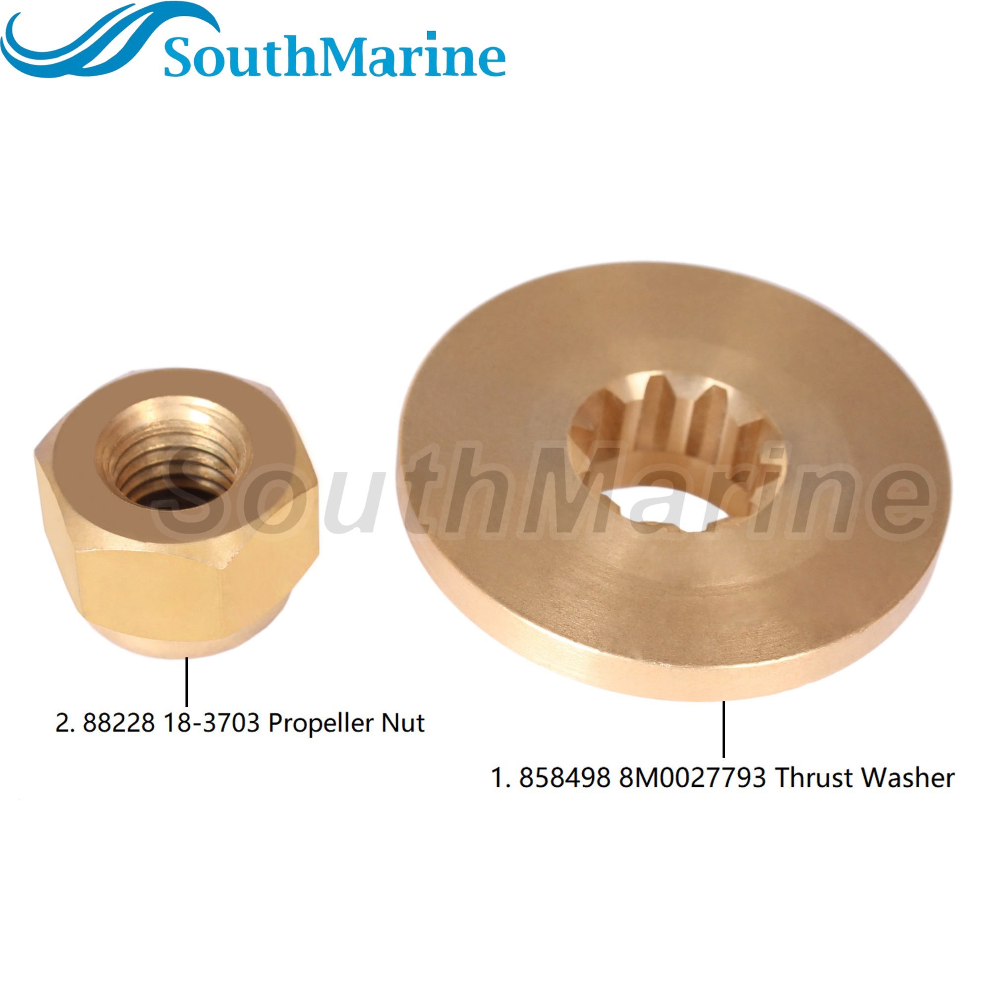 Outboard Motor 858498 8M0027793 Thrust Washer, 88228 18-3703 Propeller Nut for Mercury 9.9HP 13.5HP 15HP 20HP 25HP Prop Shaft