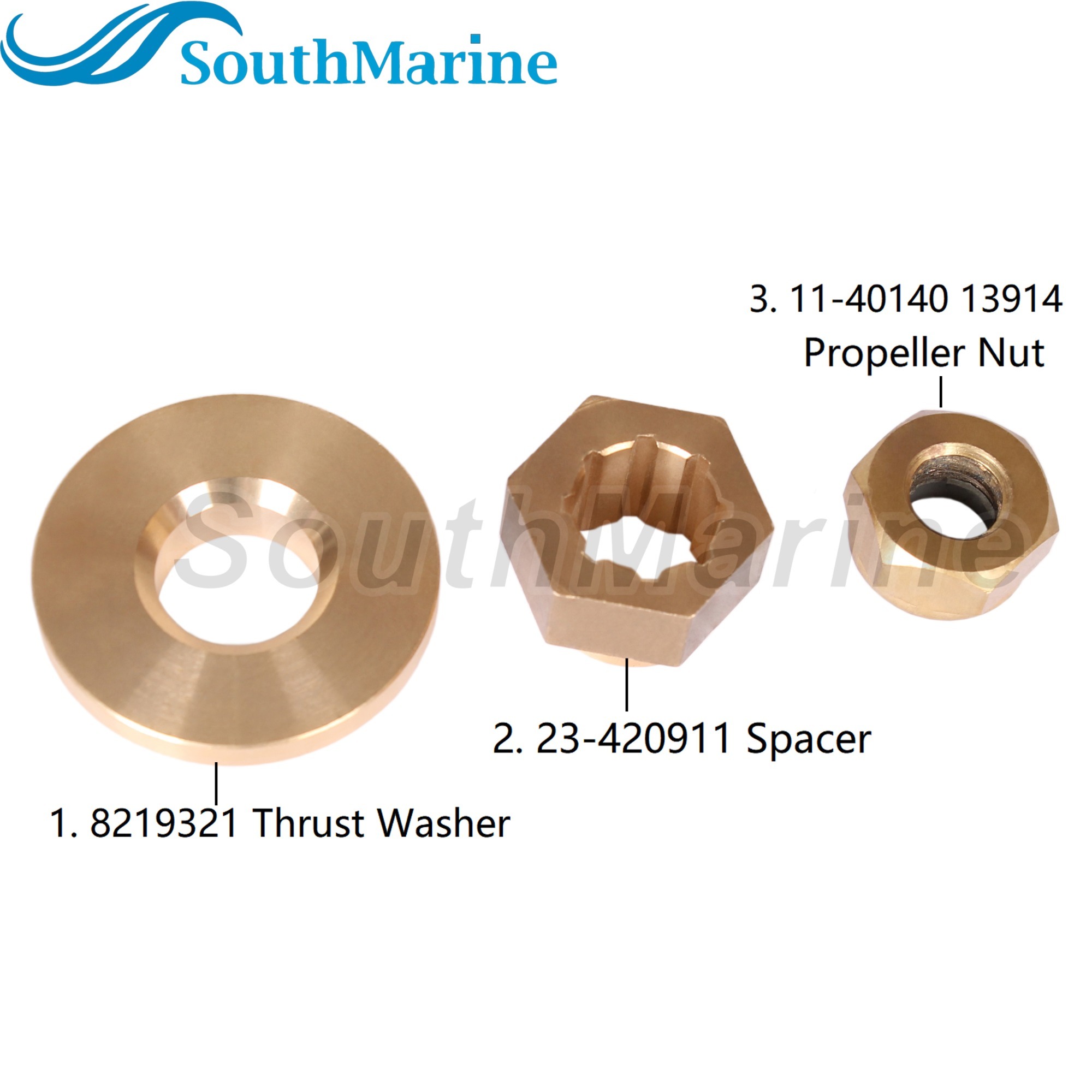 Outboard Motor 8219321 Thrust Washer, 23-420911 Spacer, 11-40140 13914 Propeller Nut for Mercury 6HP 8HP 9.9HP 10HP 15HP Prop Shaft
