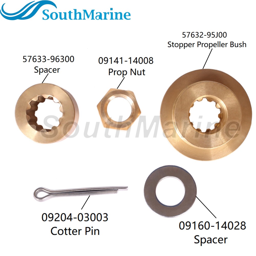 Outboard Motor 57632-95J00 Stopper Propeller Bush 57633-96300 09160-14028 Spacer, 09141-14008 Prop Nut for Suzuki 25HP 30HP