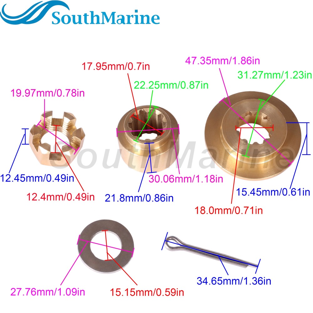 Outboard Motor 57632-95J00 Stopper Propeller Bush 57633-96300 09160-14028 Spacer, 09141-14008 Prop Nut for Suzuki 25HP 30HP