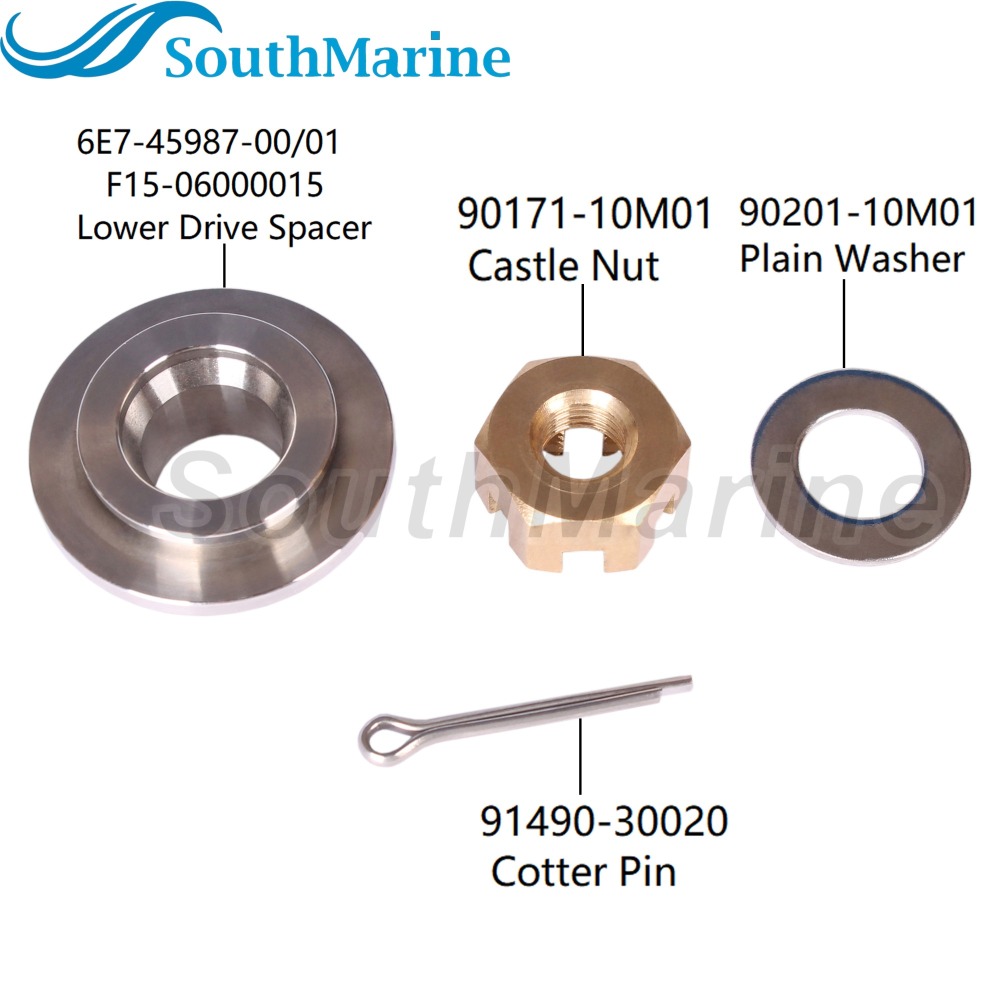 Outboard Motor 6E7-45987-00 01 F15-06000015 Spacer, 90201-10M01 Washer, 90171-10M01 Castle Nut for Yamaha Parsun HDX 8HP-20HP