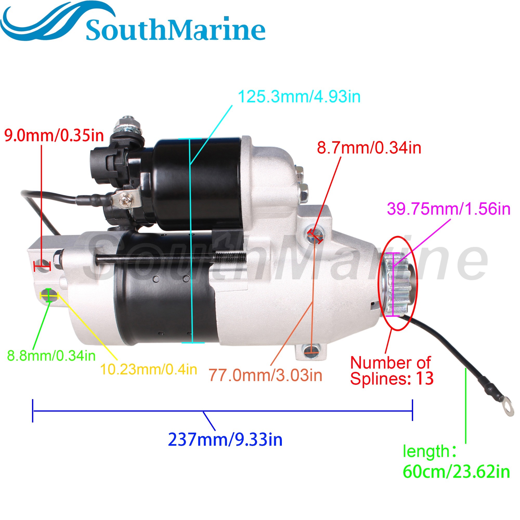 Outboard Engine 68F-81800-00 01 02 03 04 Starter Motor for Yamaha LZ200TXR VZ150TLR VZ175TLR, S114-836A, S114-836BN for Hitachi