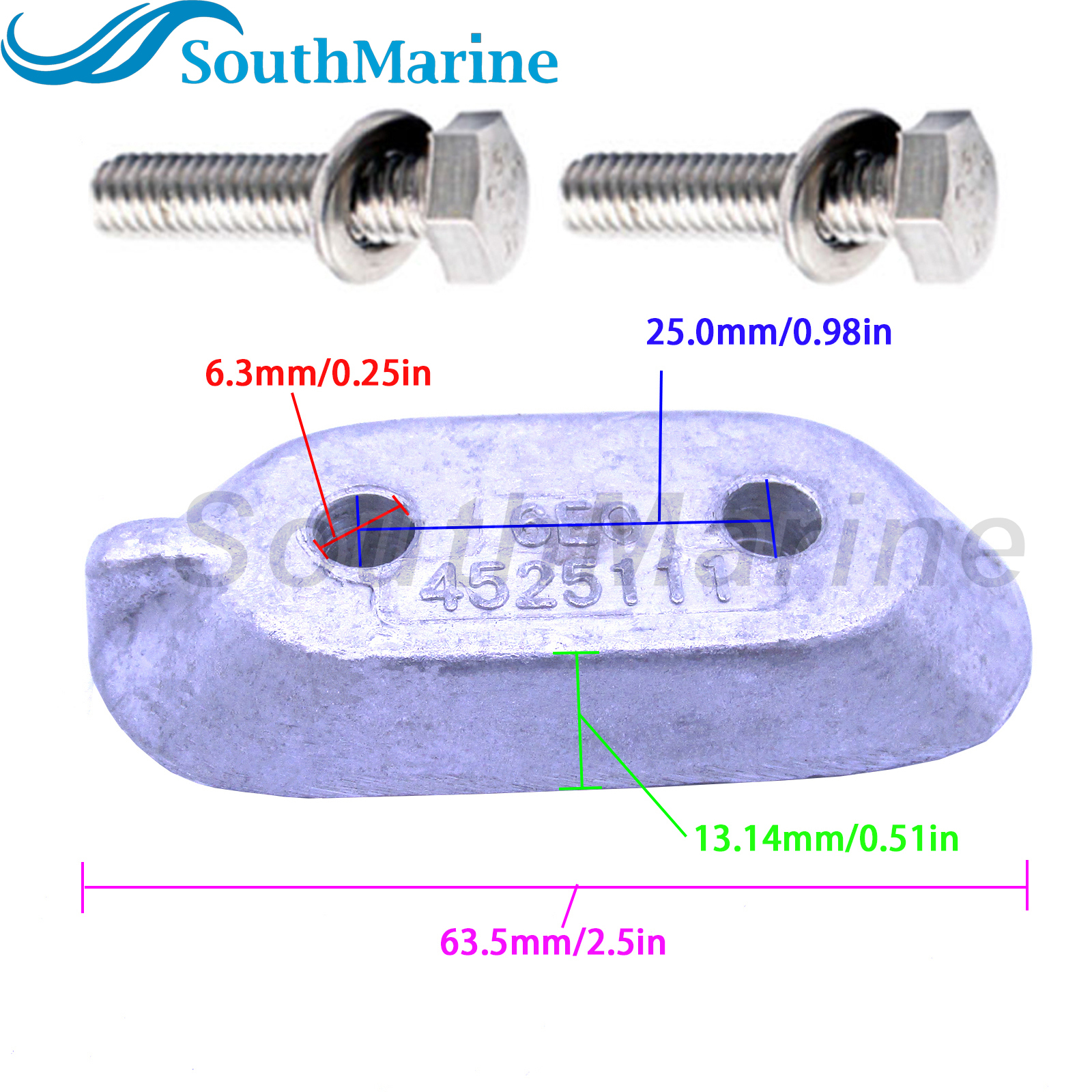 Outboard Engine 65W-45251-00 6E0-45251-11 6E0-45251-12 Lower Unit Gearbox Anode for Yamaha 4HP 6HP 8HP 9.9HP 15HP, Zinc Alloy