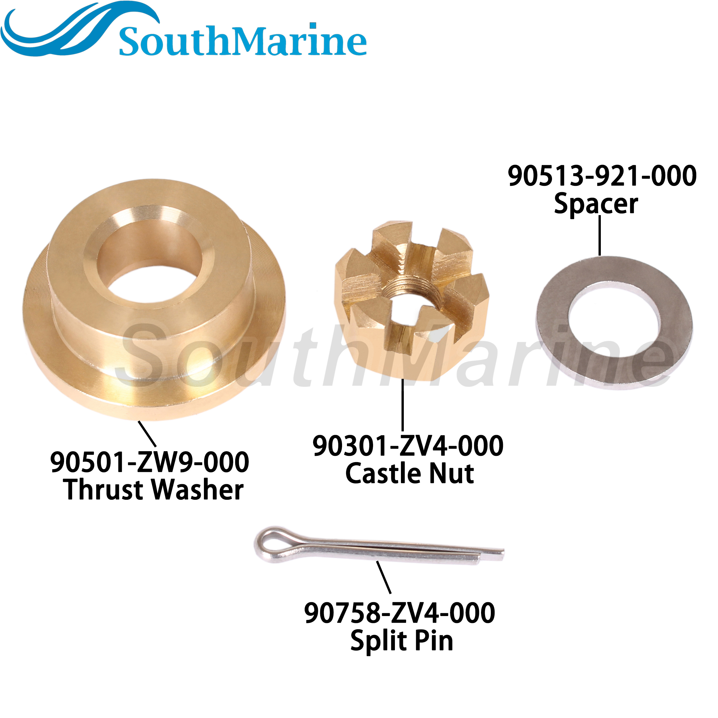 Outboard 90501-ZW9-000 Thrust Washer, 90301-ZV4-000 Nut, 90513-921-000 Spacer for Honda 8HP 9.9HP 15HP 20HP Propeller Hardware