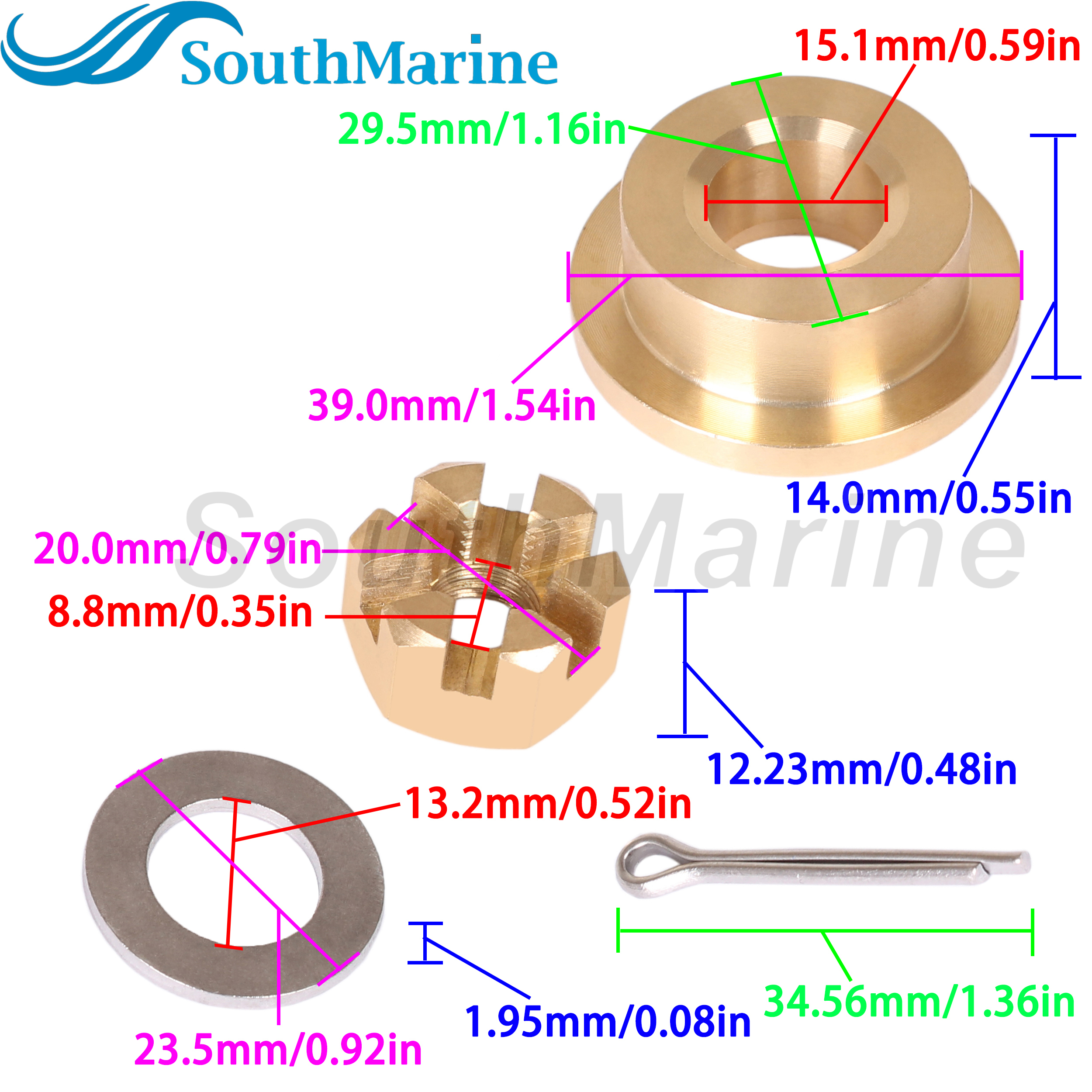 Outboard 90501-ZW9-000 Thrust Washer, 90301-ZV4-000 Nut, 90513-921-000 Spacer for Honda 8HP 9.9HP 15HP 20HP Propeller Hardware