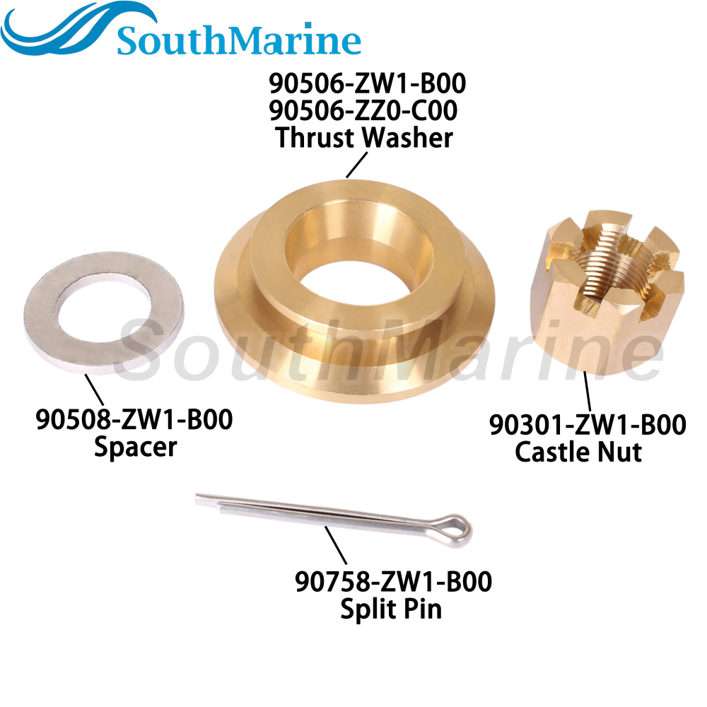 Outboard Motor 90506-ZW1-B00 90506-ZZ0-C00 Thrust Washer, 90301-ZW1-B00 Castle Nut for Honda 75HP-130HP Propeller Hardware Kit