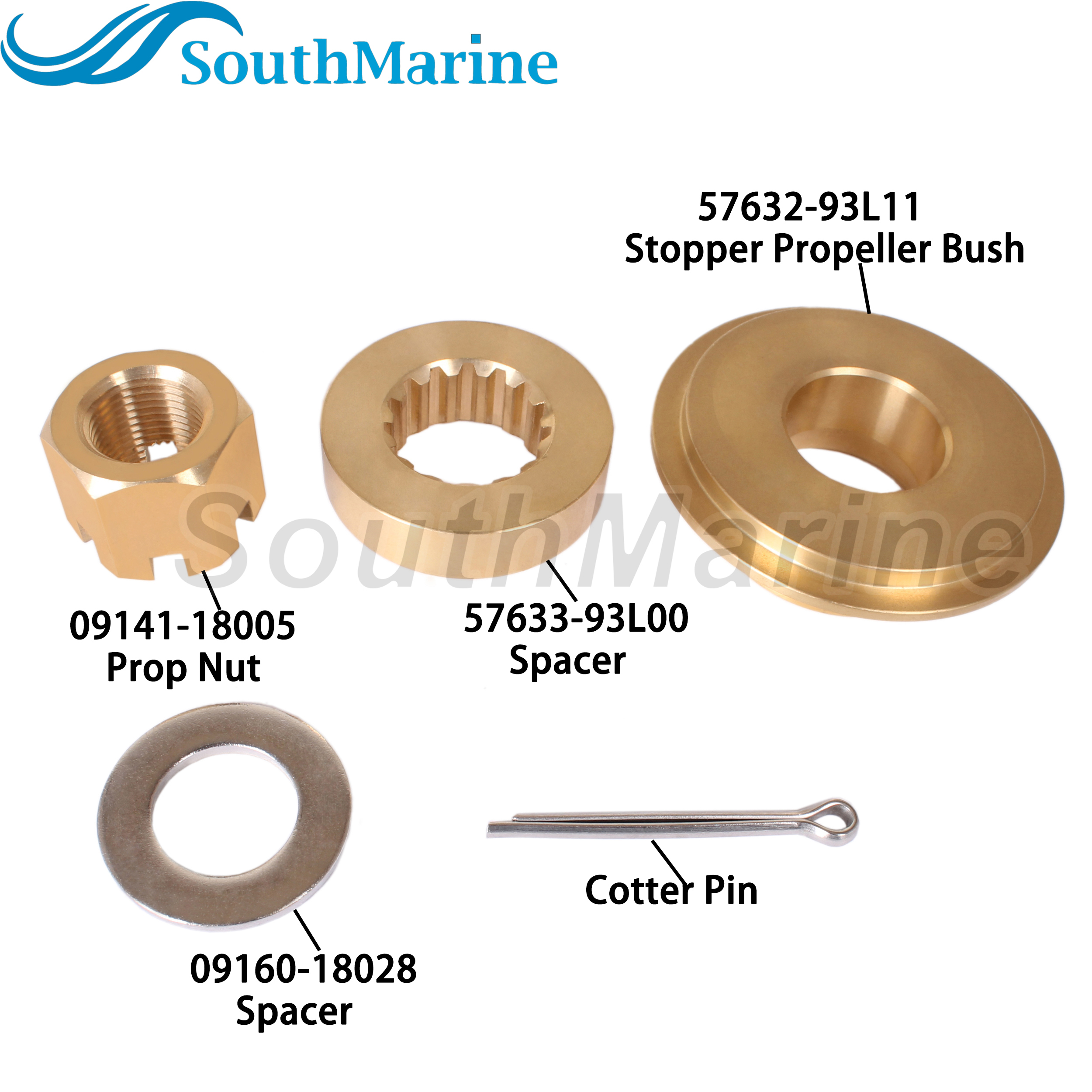Outboard Motor 57632-93L11 Stopper Propeller Bush 57633-93L00 09160-18028 Spacer  57630-93L00 Prop Nut Kit for Suzuki 150-300HP