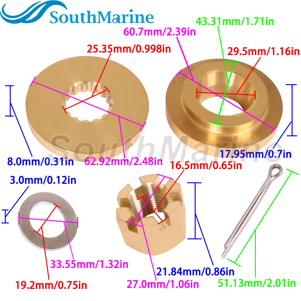 Outboard Motor 57632-87D31 Thrust Washer, 57633-87D30 09160-18028 Spacer 57630-92E00 18-3775 Prop Nut Kit for Suzuki 150HP-300HP