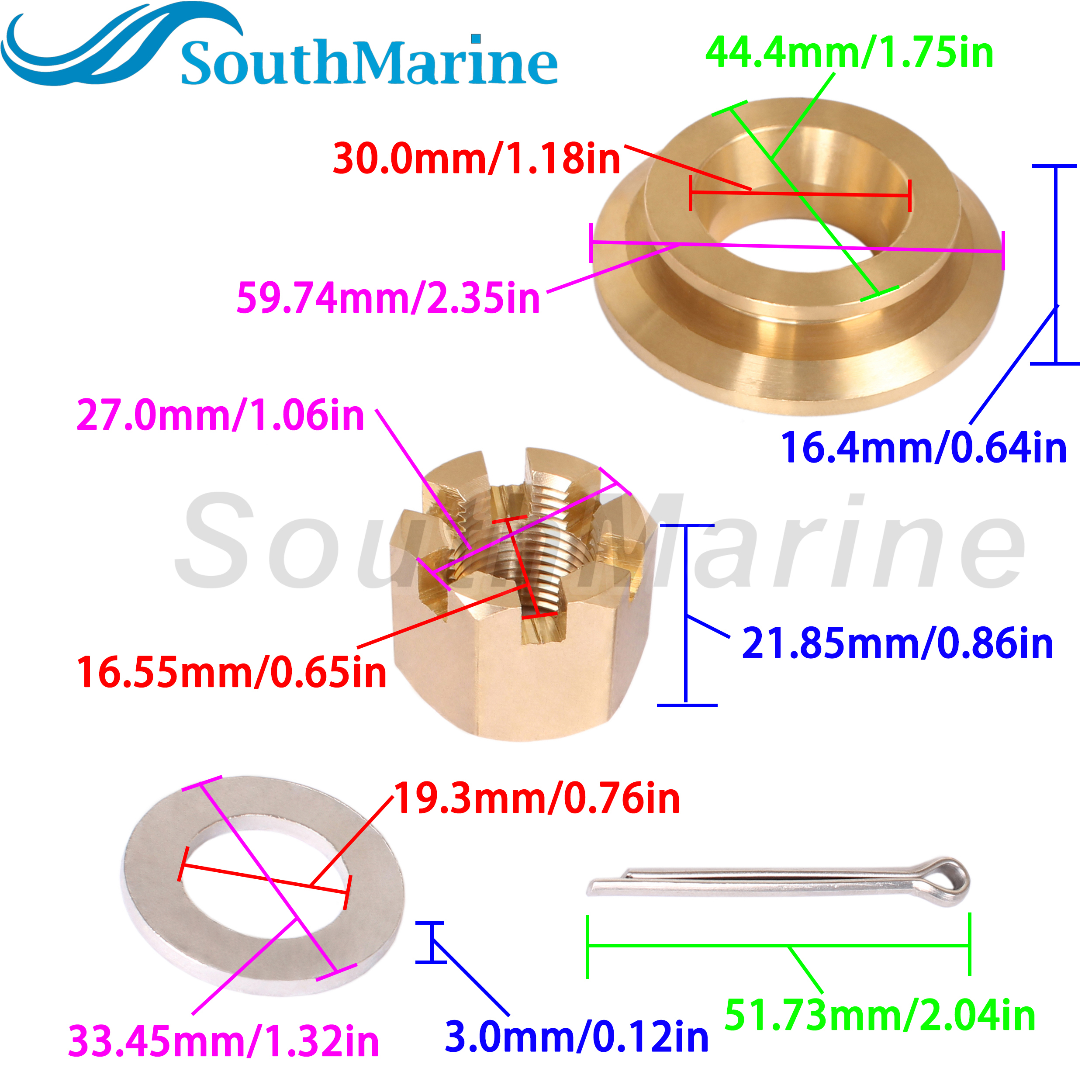 Outboard Motor 90506-ZW1-B00 90506-ZZ0-C00 Thrust Washer, 90301-ZW1-B00 Castle Nut for Honda 75HP-130HP Propeller Hardware Kit