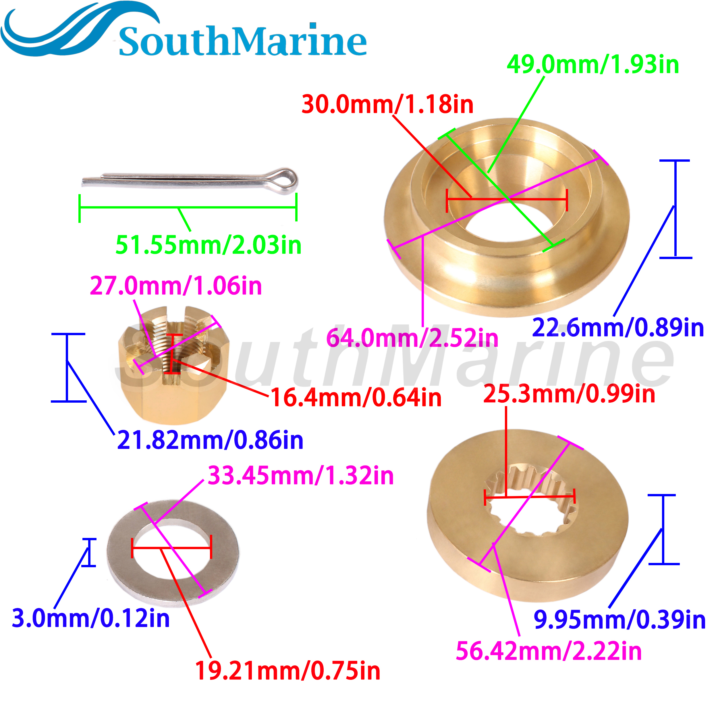 Outboard Motor 57635-92J01 Stopper Propeller Bush / Thrust Washer, 57633-90J02 Spacer, 09141-18005 Nut Kit for Suzuki 90HP-140HP