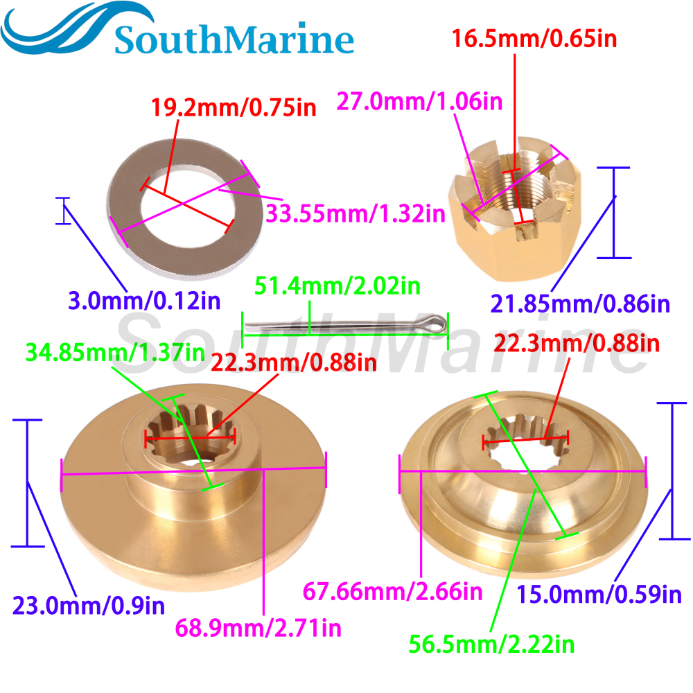 Outboard Motor 57635-95510 Stopper Propeller Bush / Thrust Washer, 57633-94500 Spacer, 09141-18005 Nut Kit for Suzuki 60HP-140HP