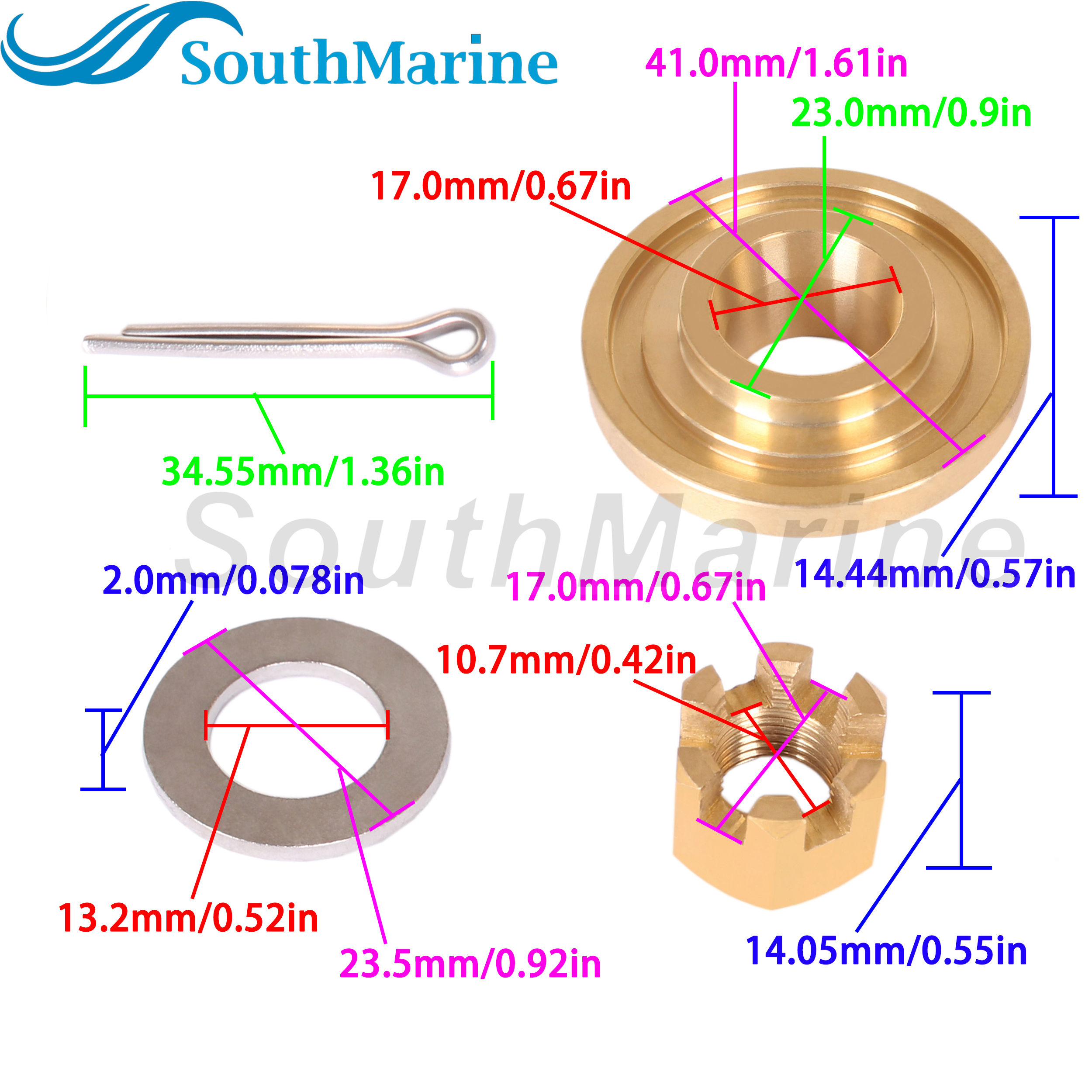 Outboard Motor 57632-93902 93901 93900 57633-94J00 Stopper Propeller Thrust Washer, 09141-12005 Prop Nut Kit for Suzuki 8HP-20HP