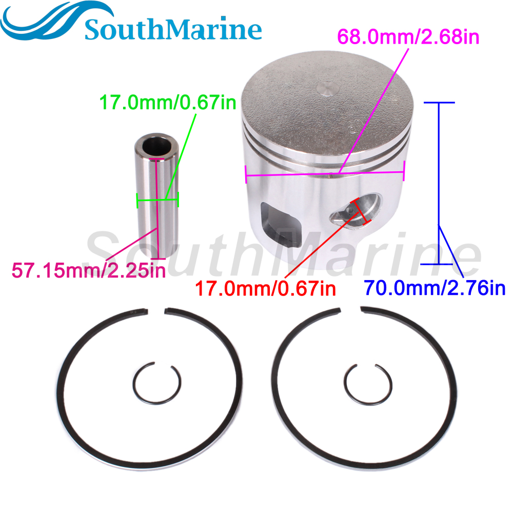 Outboard Engine 3C8-00001-0 3C8000010M STD Piston Set & 356000110 346000110 Ring for Tohatsu for Nissan M40D M50D 40HP 50HP Boat Motor / 779-96152 9615T02 for Mercury, 68mm STD