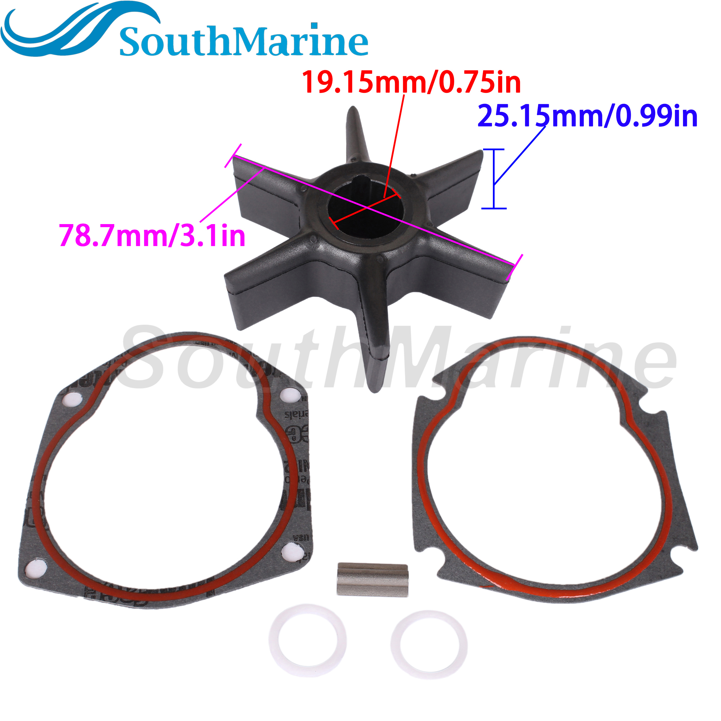 Outboard Engine 47-19453T 47-19453 18-8900 Water Pump Impeller Repair Kit with Key Gasket for Mercury Krysler Force 30HP-75HP