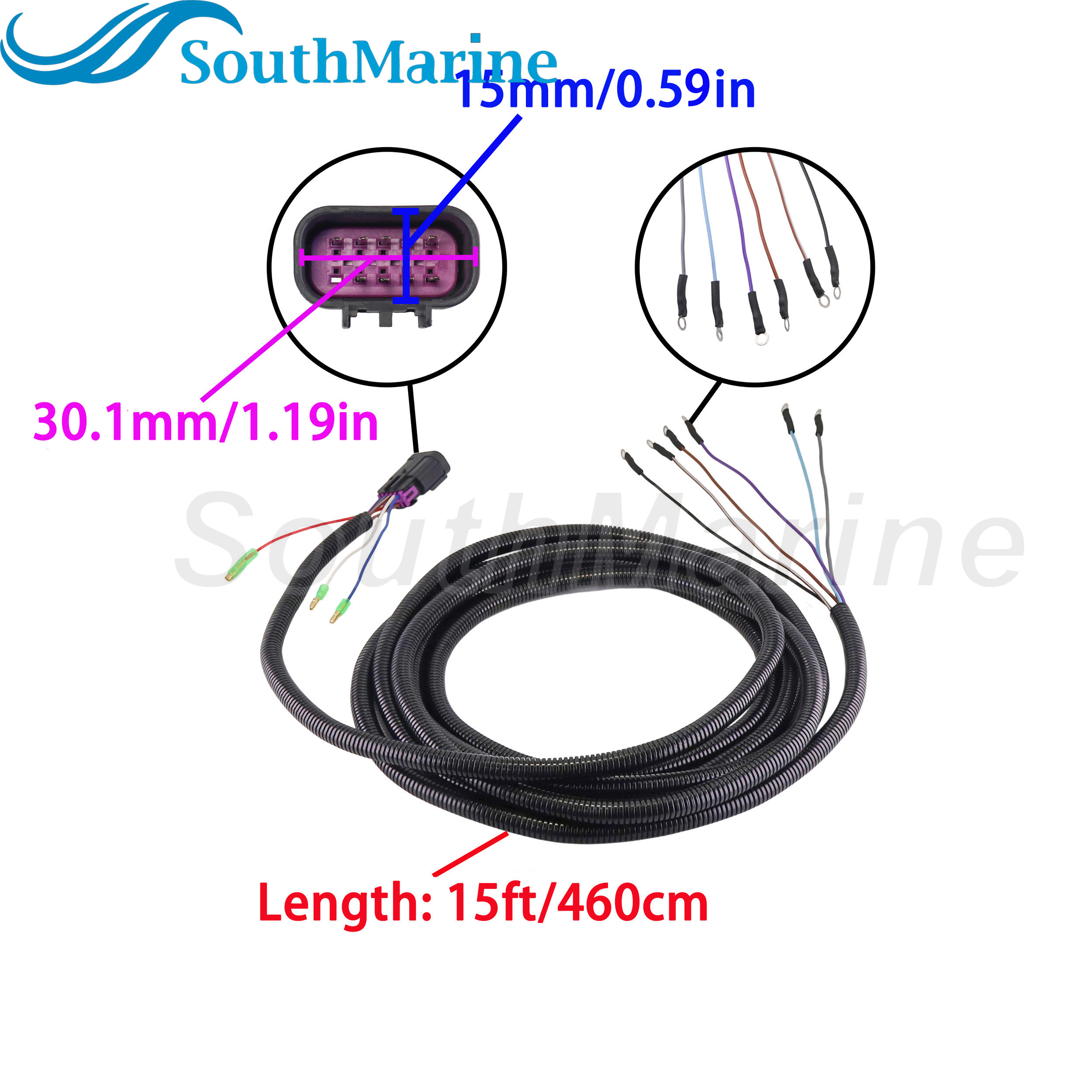 Boat Motor 84-892990T15 Instrument Line Harness Gauges Admiral Series Aqua Casing for Mercury Mercruiser, 15ft /4.6m