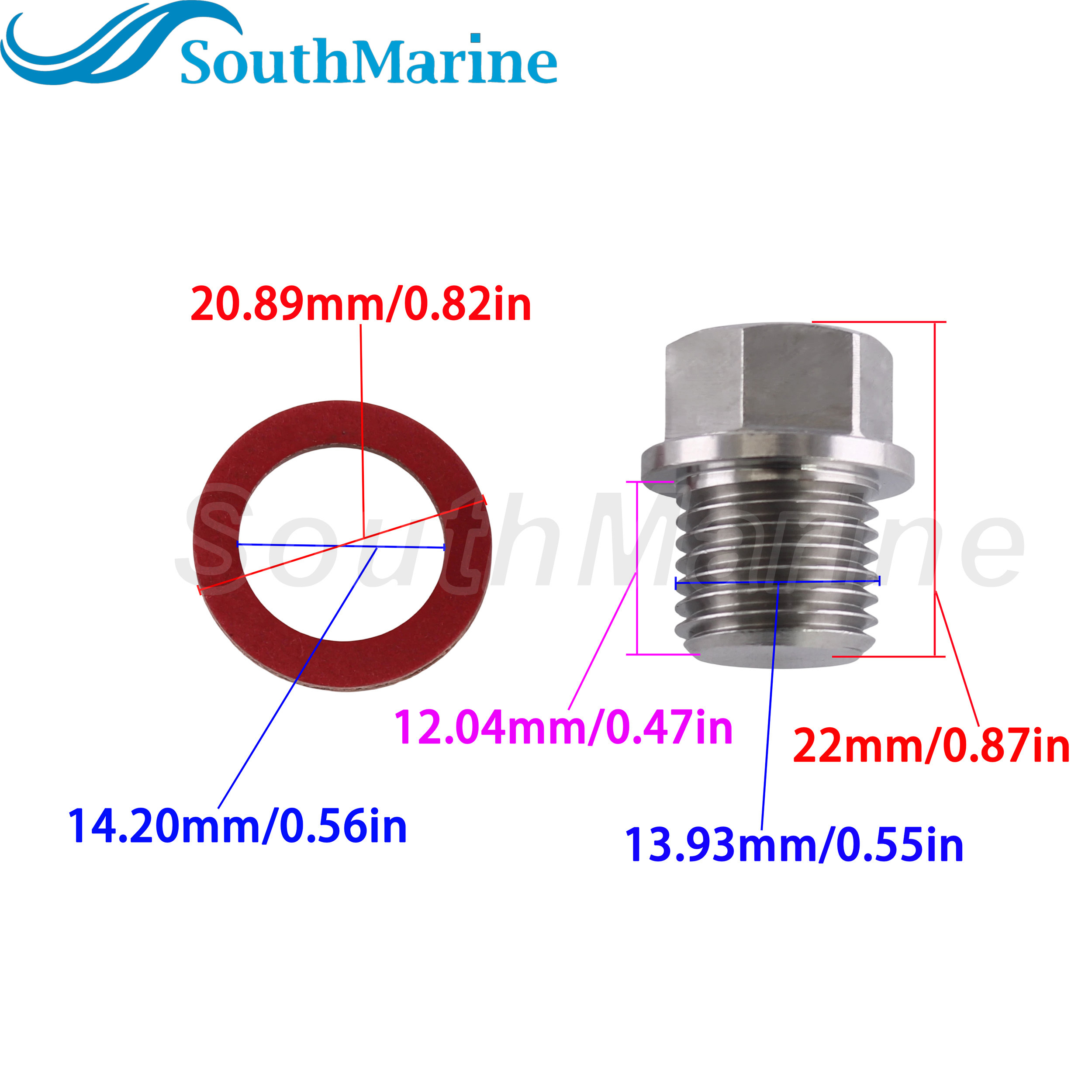 Boat Engine 90340-14M06 14M00 18-2456 Oil Drain Screw Plug for Yamaha 75HP-300HP, 825953 479452 for Mercury Marine