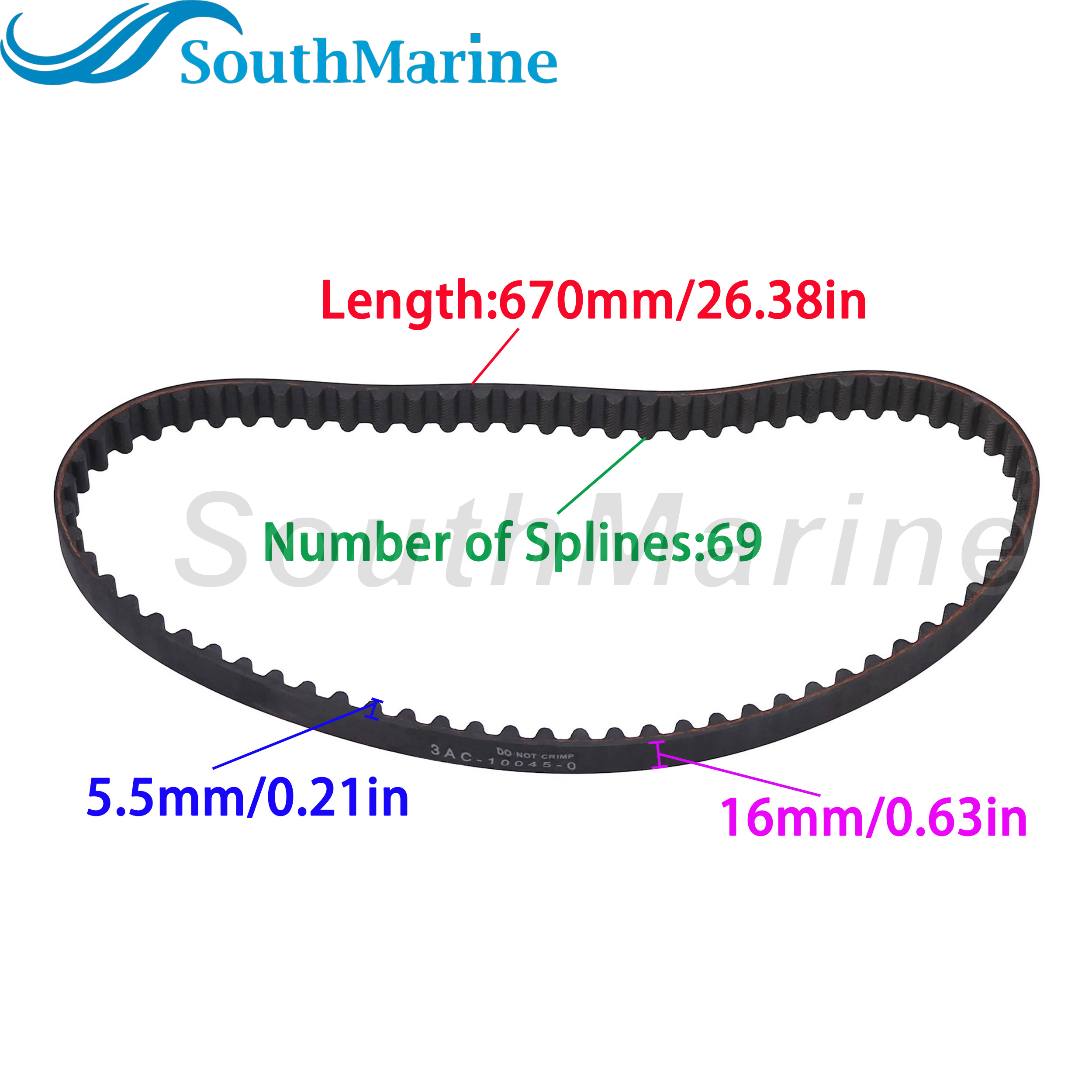 Boat Motor 3AC-10045-0 3AC100450 3AC100450M Timing Belt for Tohatsu for Nissan 25HP 30HP, 57-8M0072670 for Mercury Marine