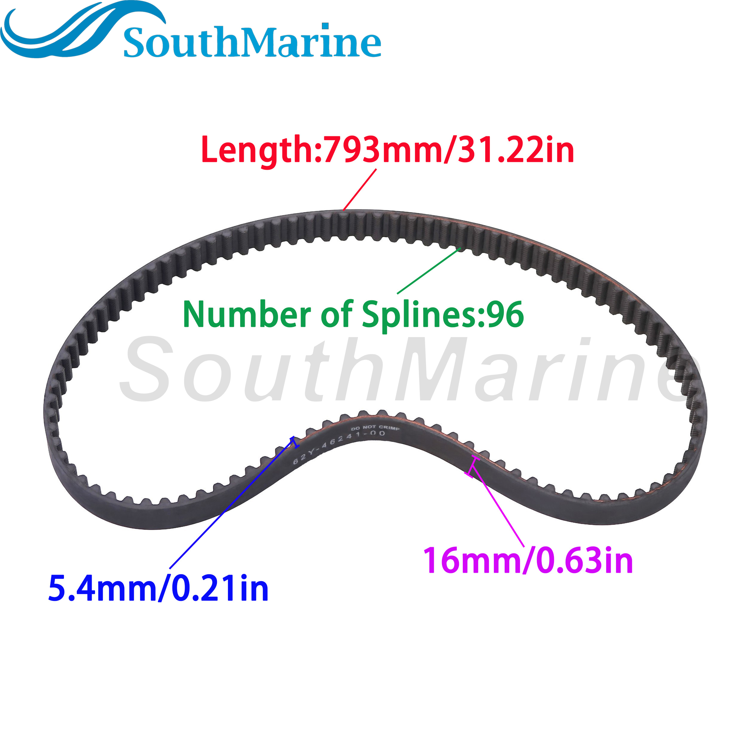 Boat Engine 62Y-46241-00 18-15144 Timing Belt for Yamaha 40HP 50HP 60HP F40A F50A FT50B FT50C F60AFT60B, 825109 for Mercury
