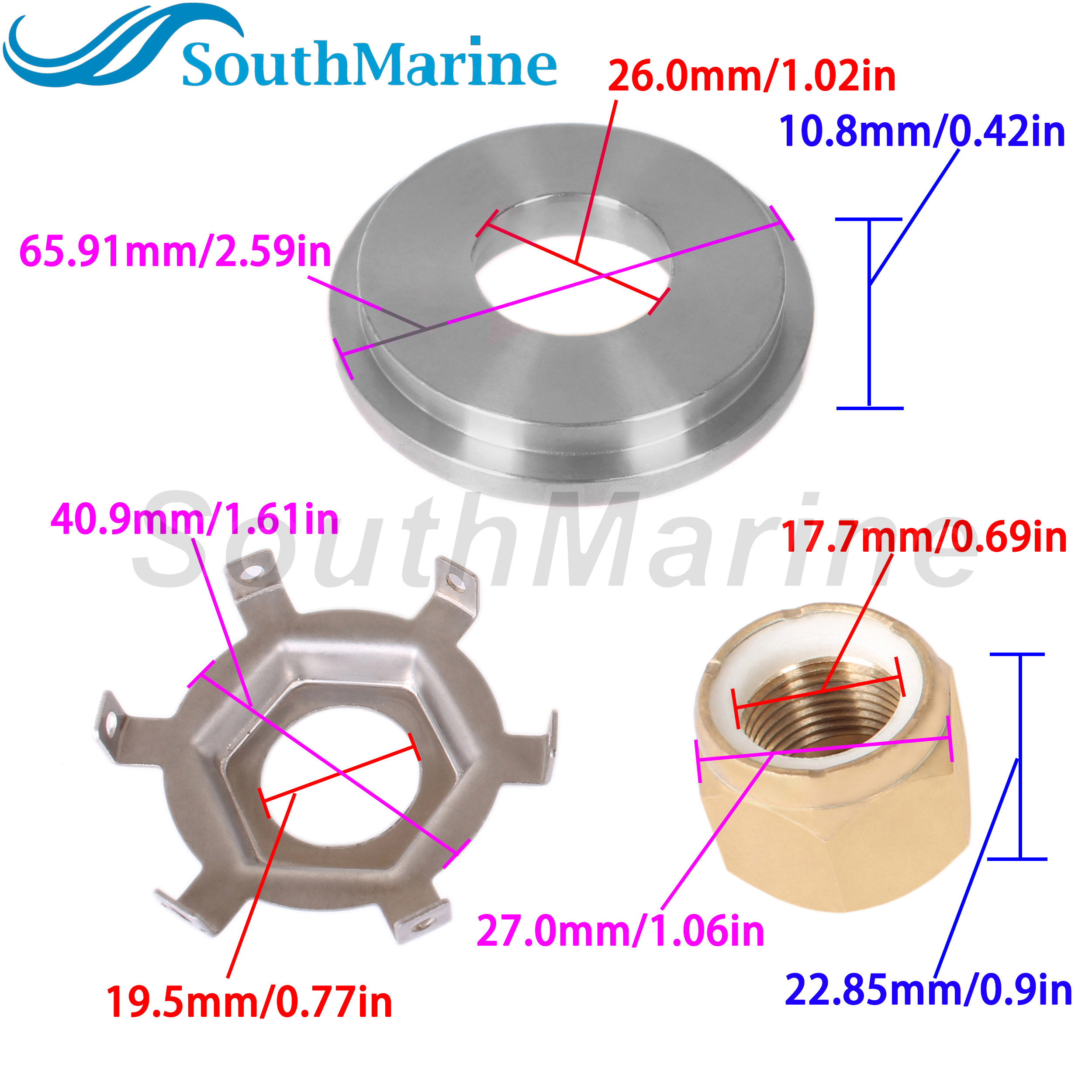 Outboard Motor 13191A1 18-4221 13191K01 Thrust Washer, 816629Q 18-3200-9 Tab Washer for Mercury 40HP-150HP Propeller Hardware Kit