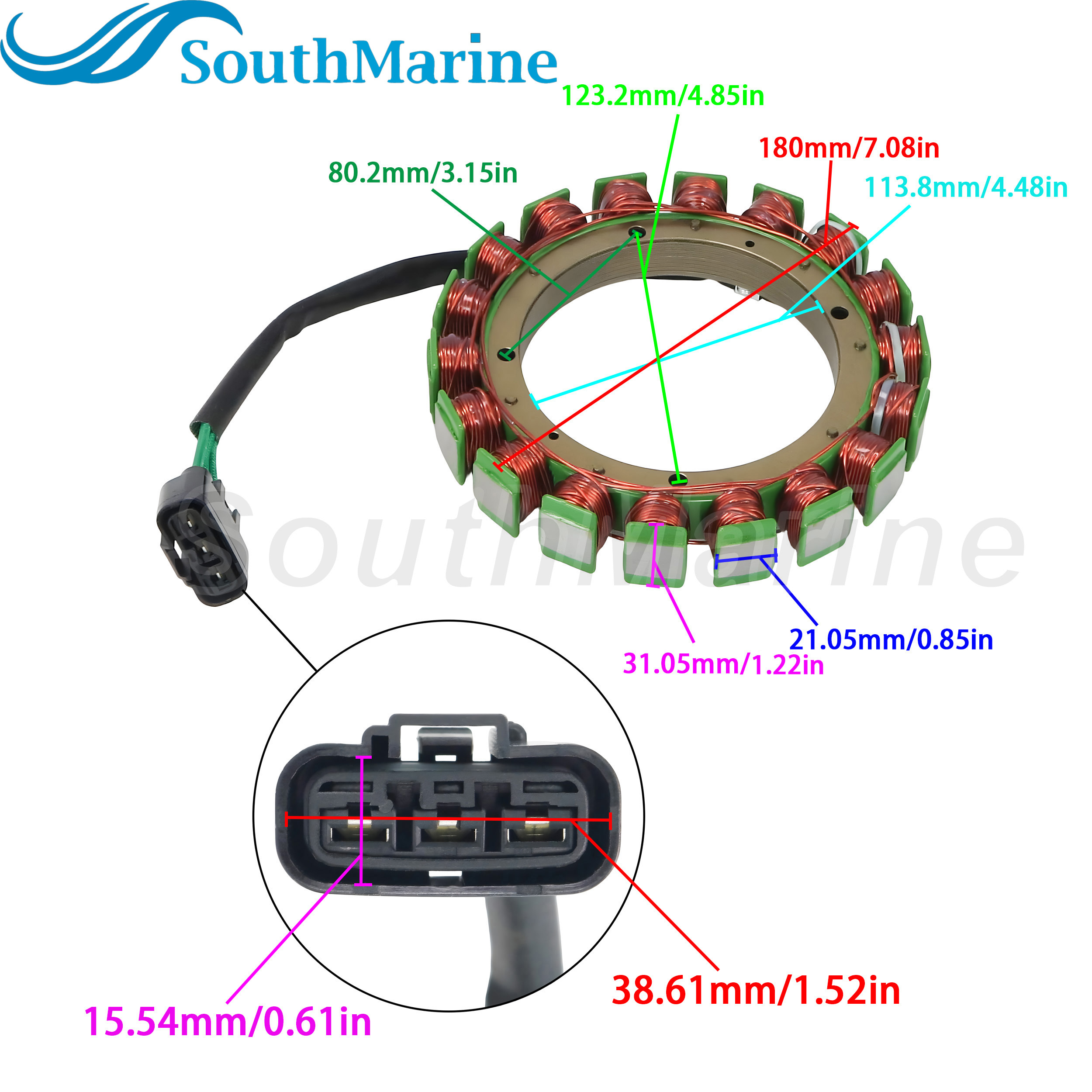 Boat Engine 63P-81410-00 Magneto Stator for Yamaha 150HP F150 LF150, 18 Coil 3 Wire 2004-2020 4-Stroke