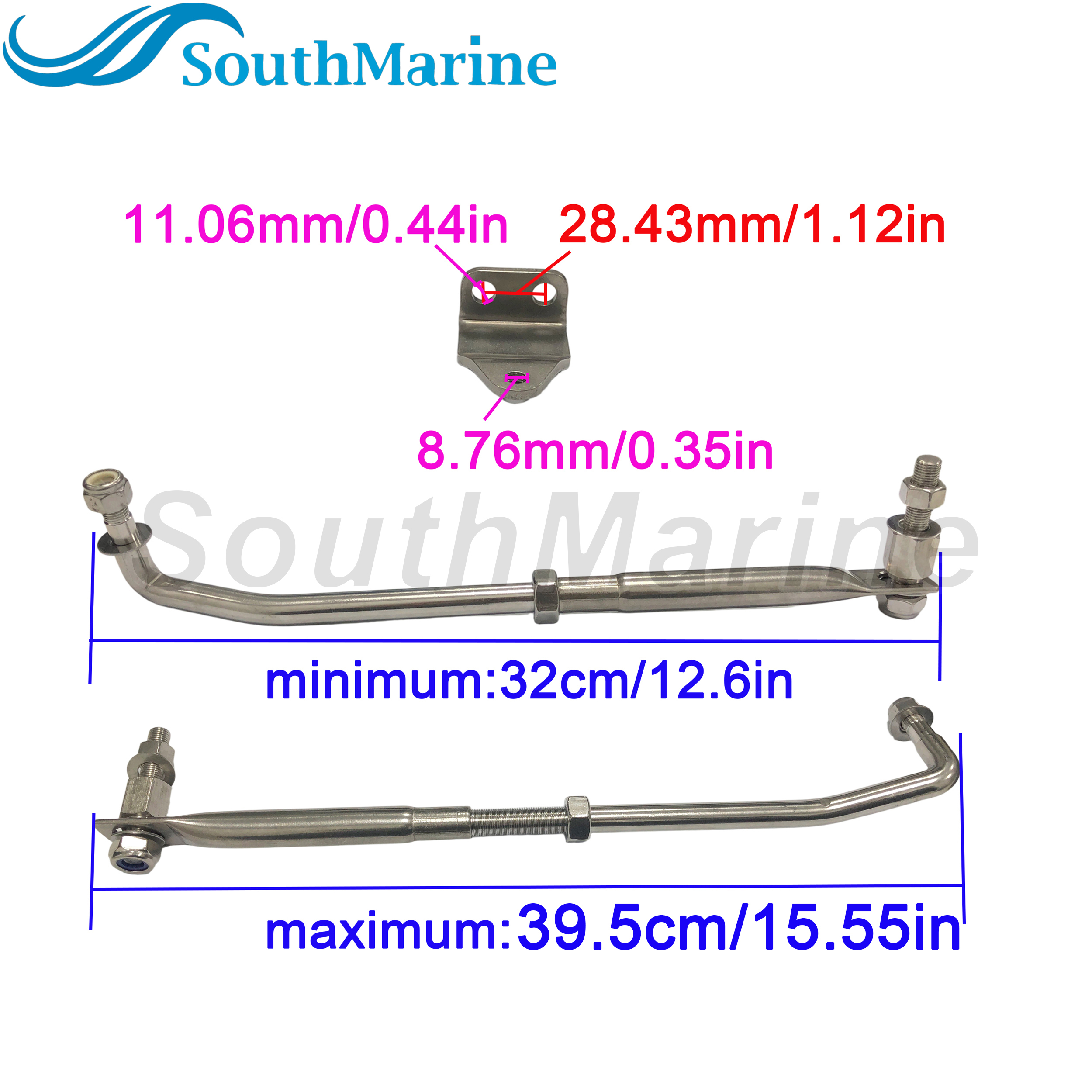 Boat Engine Stainless Steel Steering Tie Rod Drag Link Kit 315-395mm / 12.4-15.55in Adjustable, Include Steering Hook