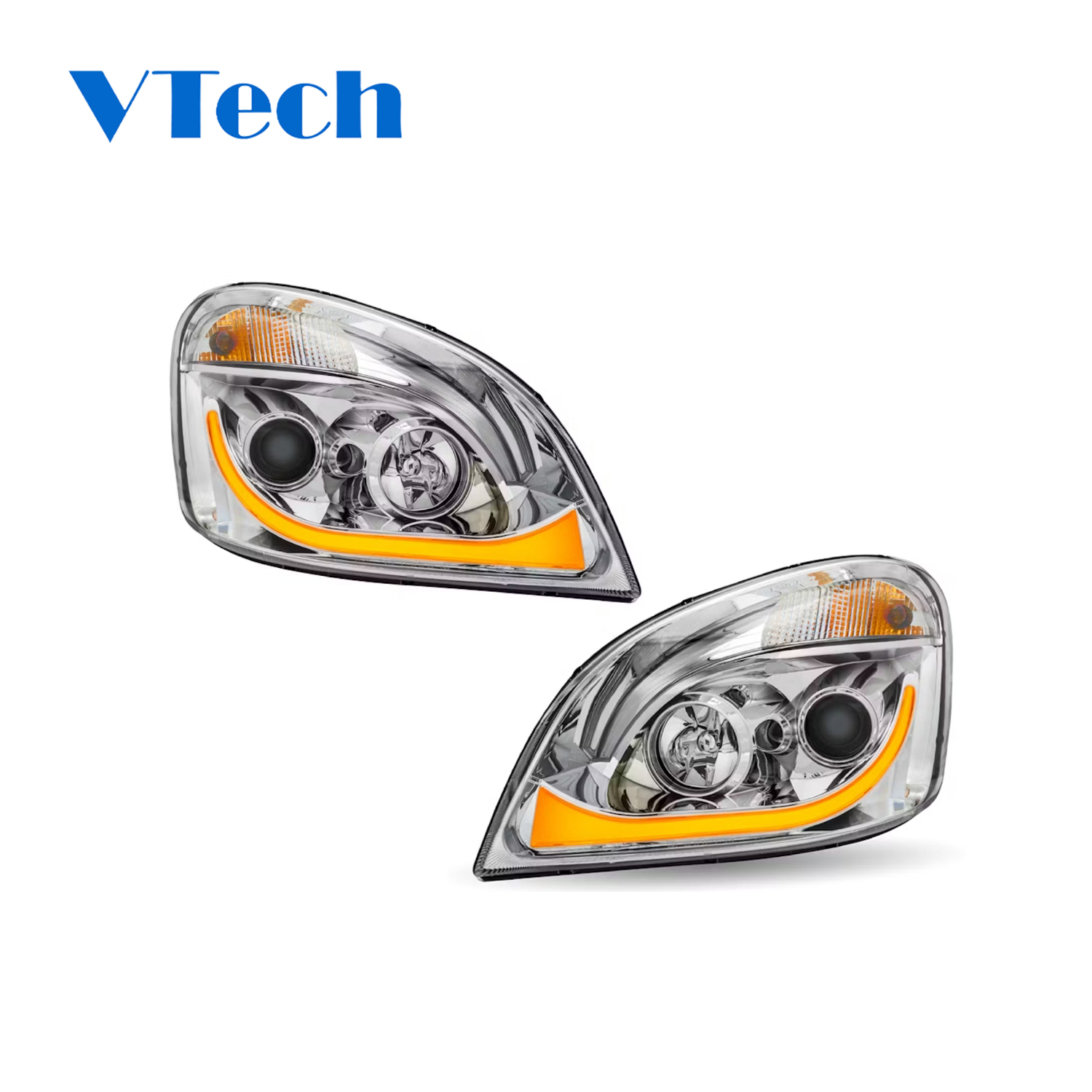 Freightliner Cascadia Chrome Headlamp LED Projector Headlight With LED Dual Function Turn Signal 2007-2018