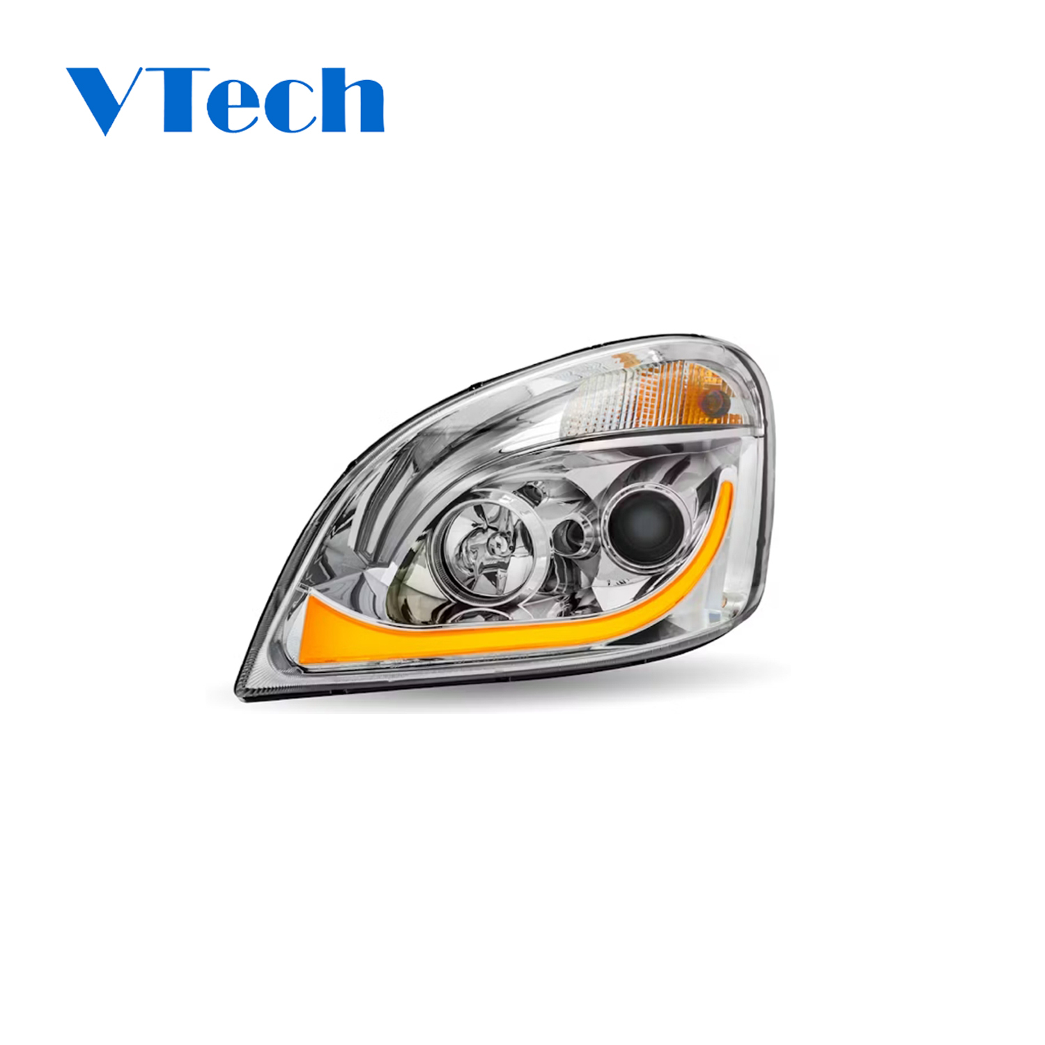 Freightliner Cascadia Chrome Headlamp LED Projector Headlight With LED Dual Function Turn Signal 2007-2018