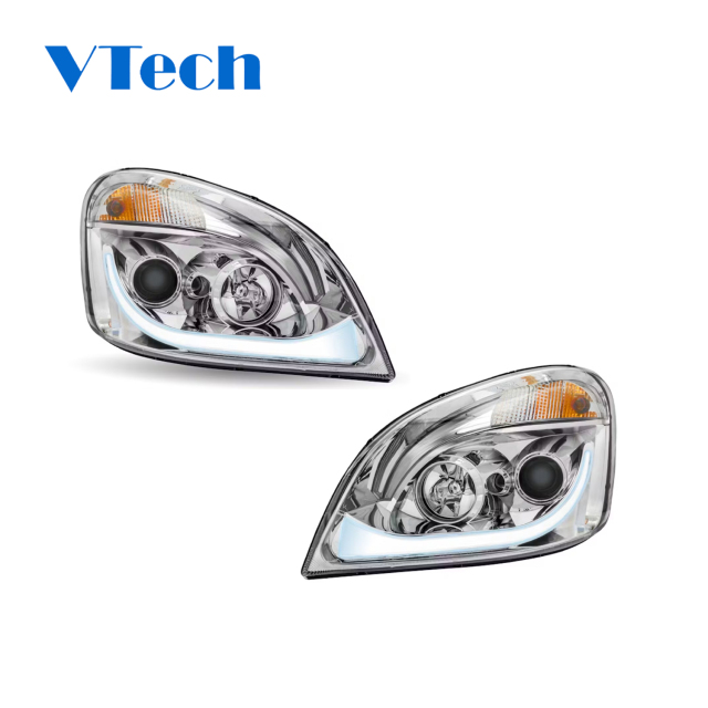 Freightliner Cascadia Chrome Headlamp LED Projector Headlight With LED Dual Function Turn Signal 2007-2018