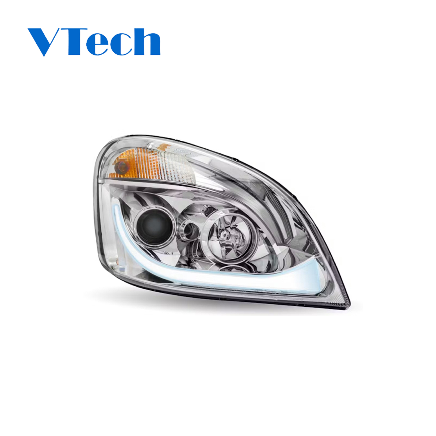 Freightliner Cascadia Chrome Headlamp LED Projector Headlight With LED Dual Function Turn Signal 2007-2018