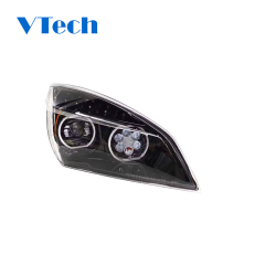 Freightliner Cascadia Truck Parts Headlamp 2018+ Blackout Full LED Projection Headlight With High Beam and DRL Halo Rings