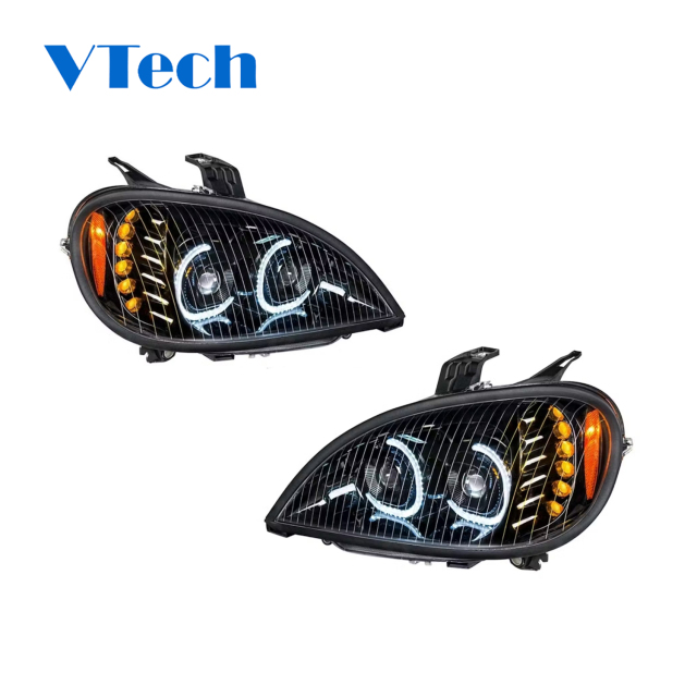 Freightliner Columbia Chrome Headlamp Bezel Trim Replacement for 2001-2022  Blackout Full LED Headlight With LED Light Bar